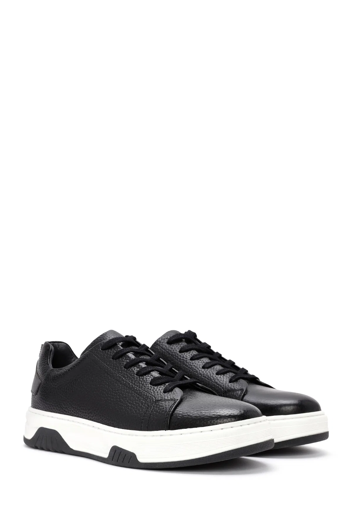 Erkek Siyah Bağcıklı Kalın Tabanlı Deri Sneaker - Image 3