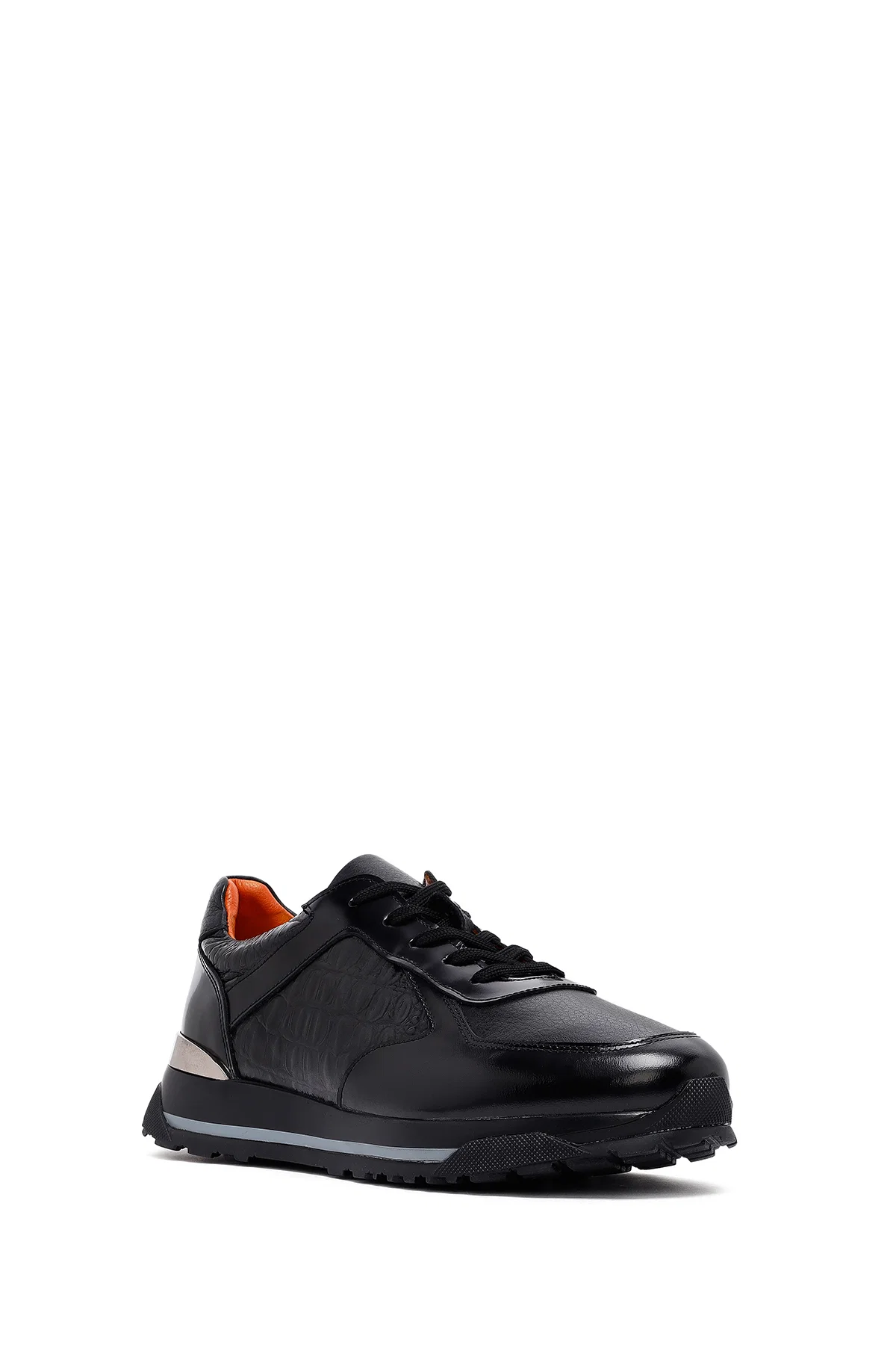 Erkek Siyah Bağcıklı Kalın Tabanlı Deri Sneaker - Image 6