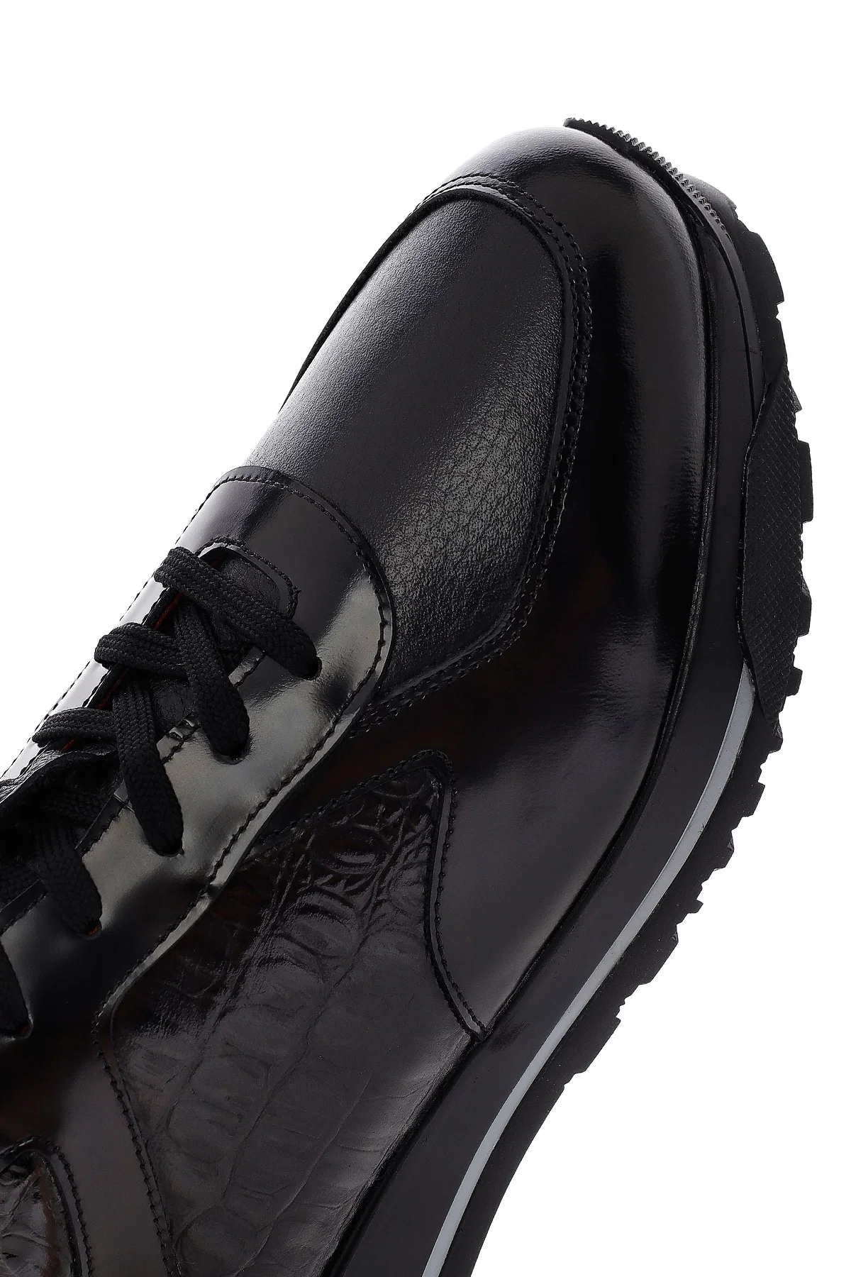 Erkek Siyah Bağcıklı Kalın Tabanlı Deri Sneaker - Image 9