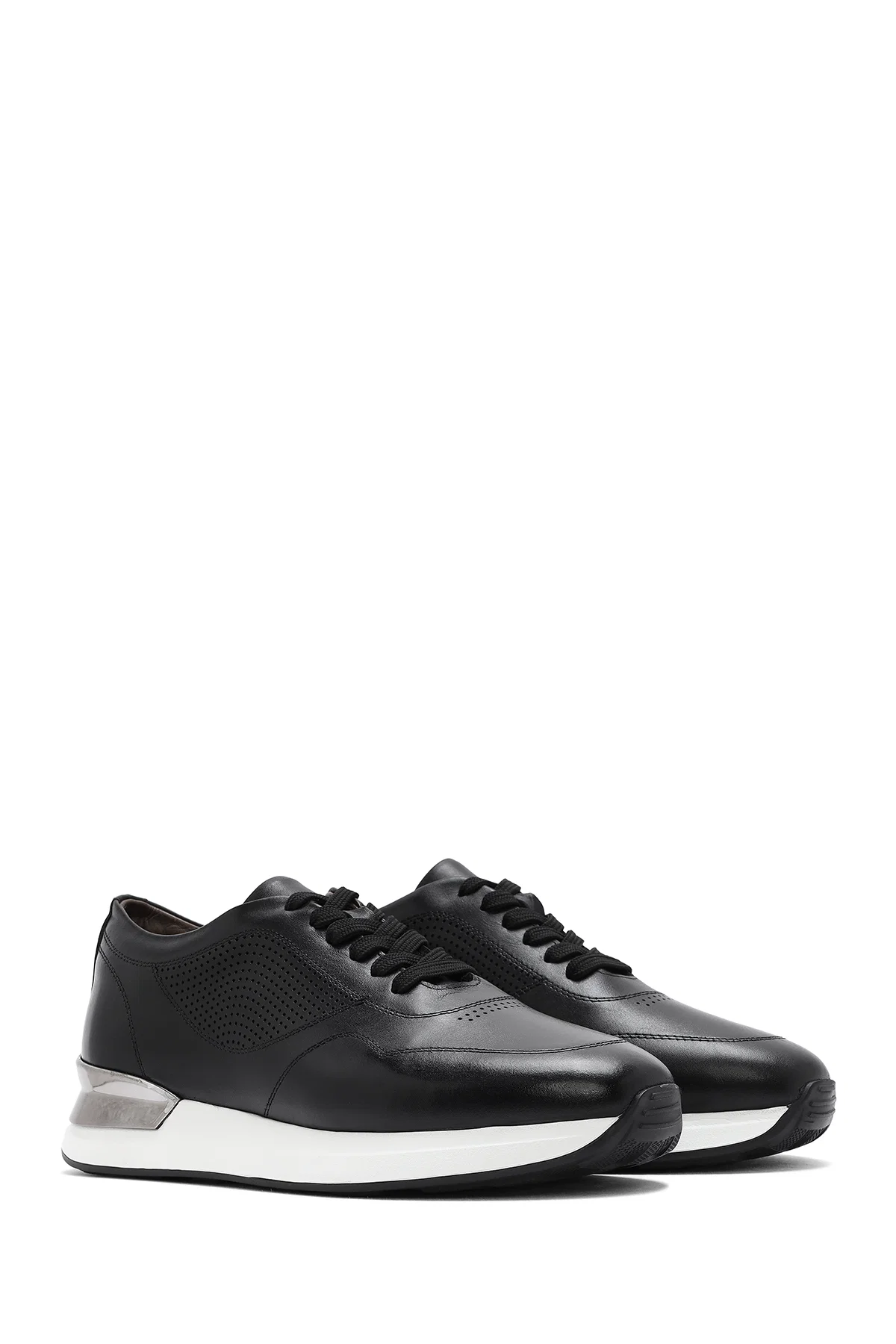 Erkek Siyah Bağcıklı Kalın Tabanlı Deri Sneaker - Image 3
