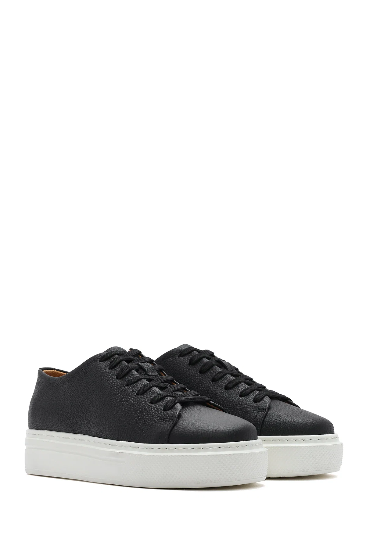 Erkek Siyah Bağcıklı Kalın Tabanlı Deri Sneaker - Image 3