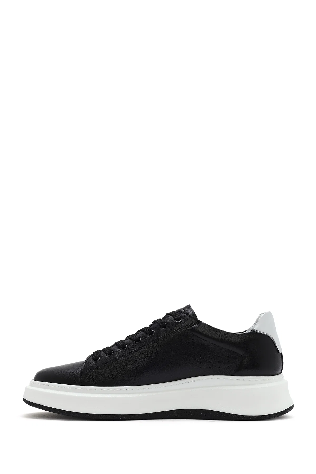 Erkek Siyah Bağcıklı Kalın Tabanlı Deri Sneaker - Image 2