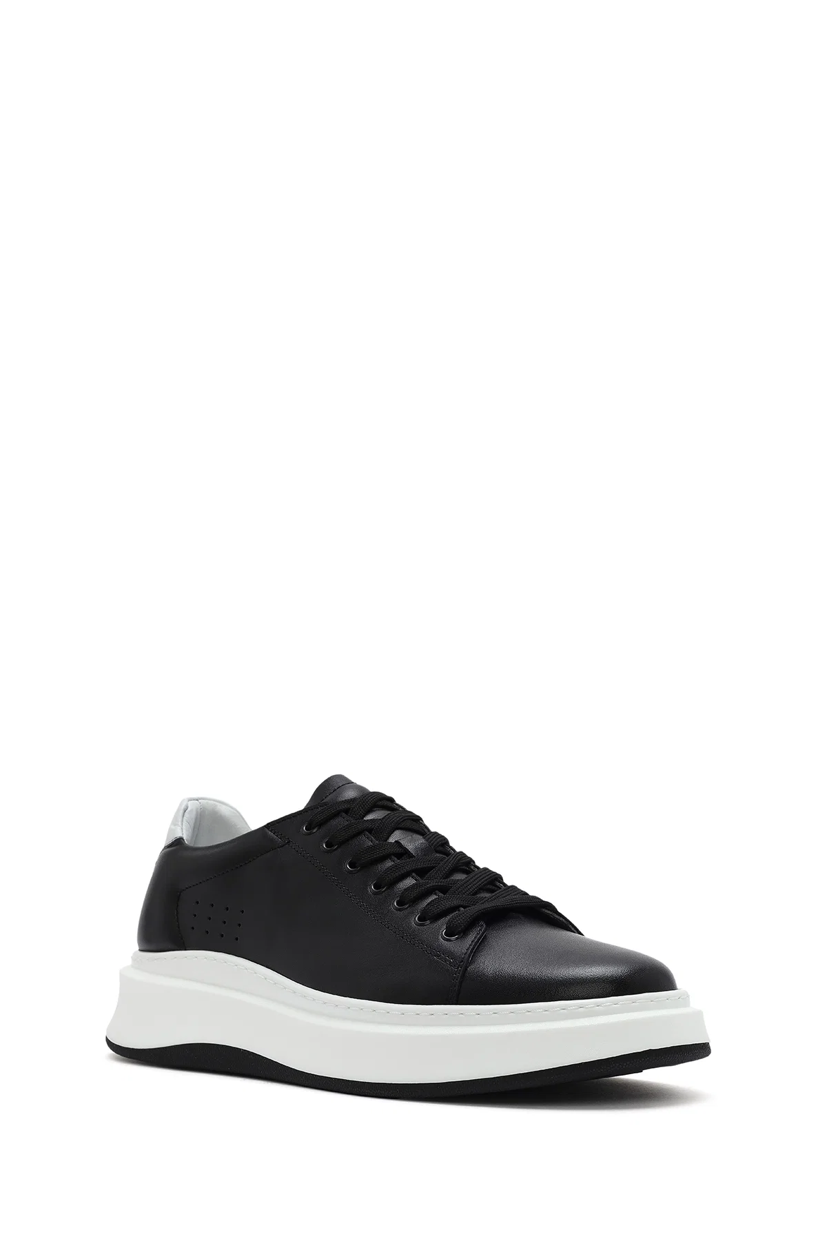 Erkek Siyah Bağcıklı Kalın Tabanlı Deri Sneaker - Image 6