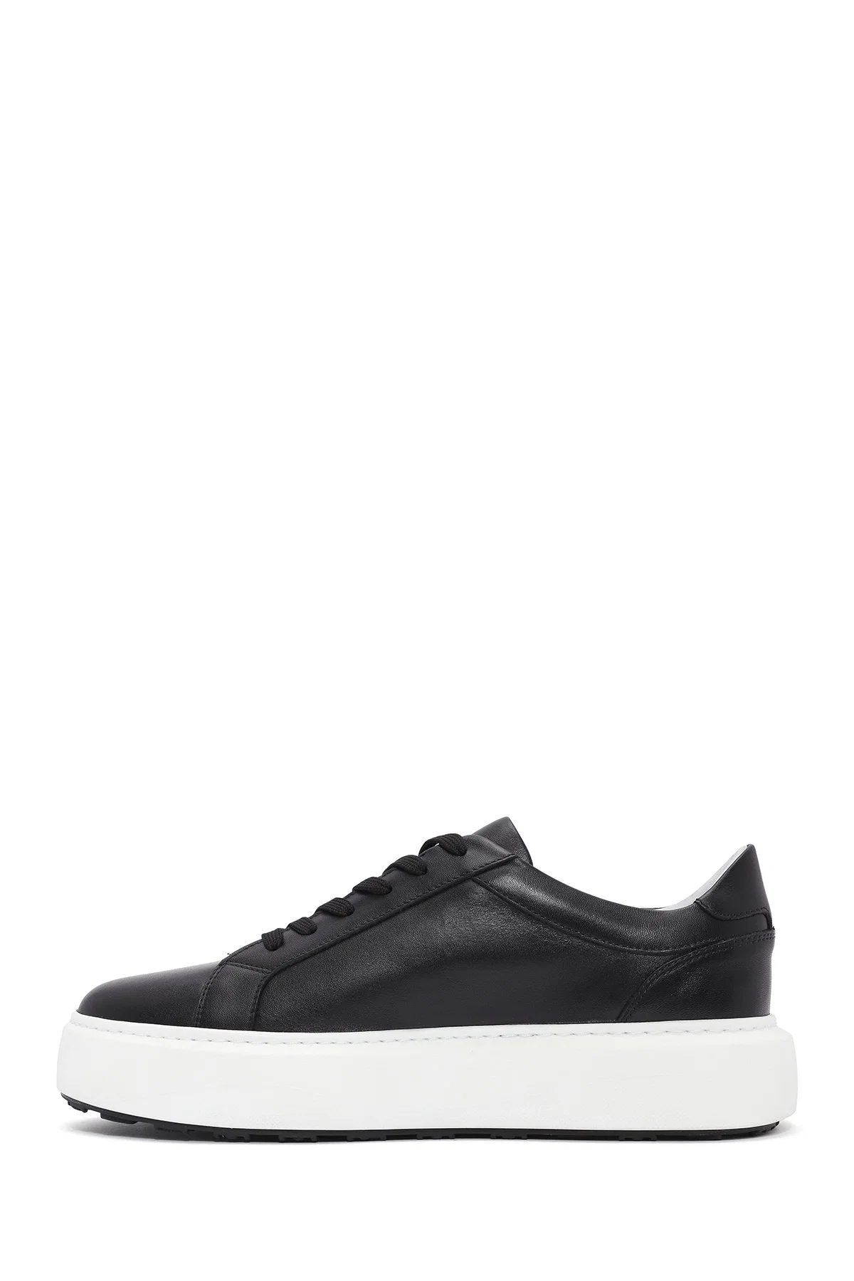 Erkek Siyah Bağcıklı Kalın Tabanlı Deri Sneaker - Image 2