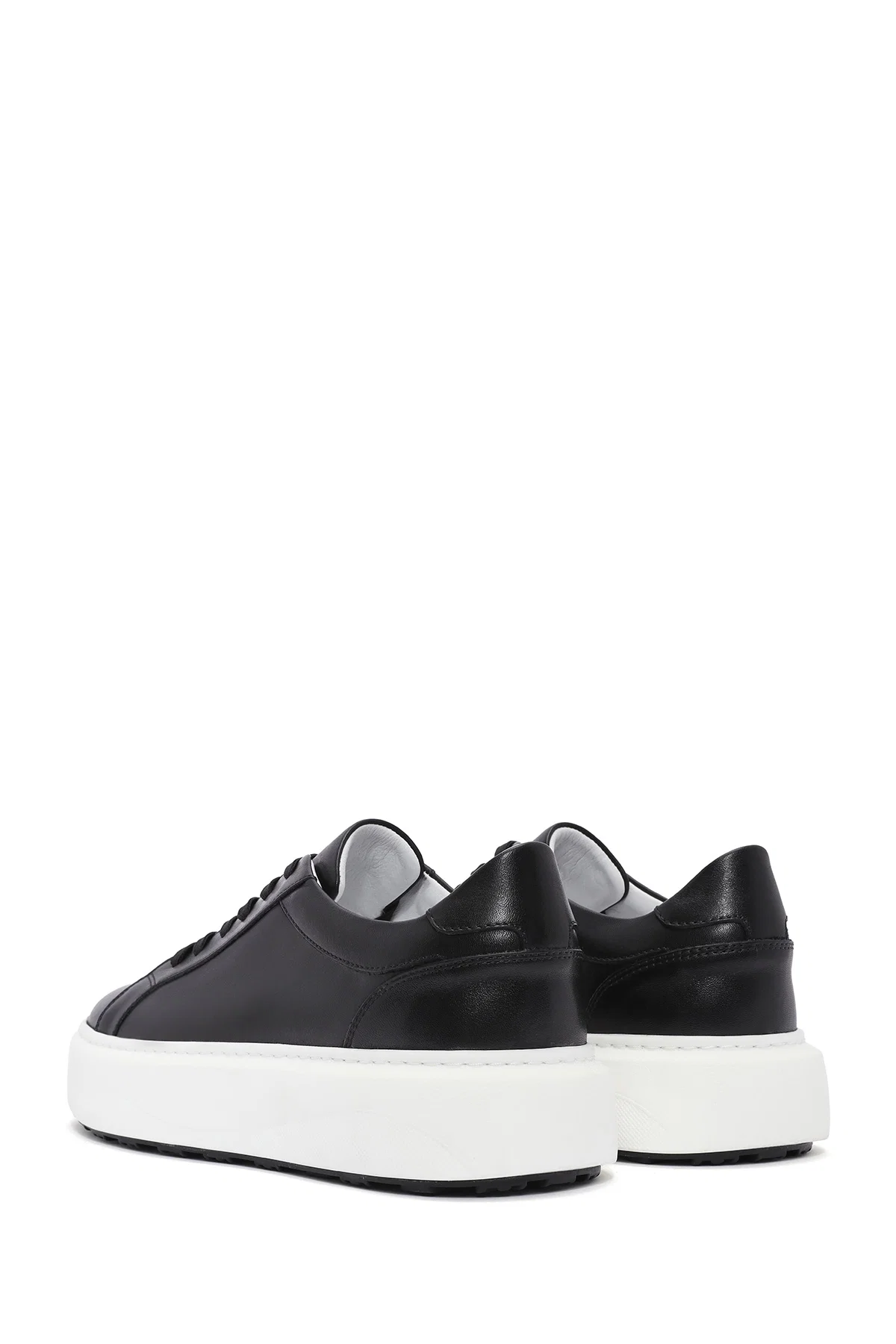 Erkek Siyah Bağcıklı Kalın Tabanlı Deri Sneaker - Image 5