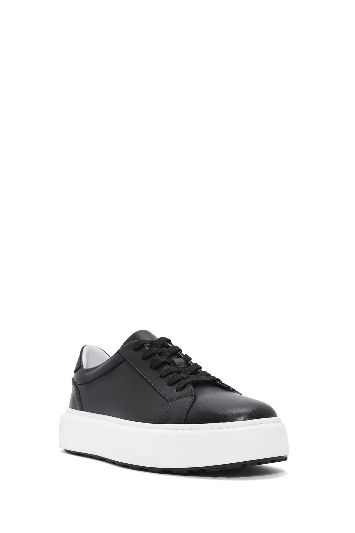 Erkek Siyah Bağcıklı Kalın Tabanlı Deri Sneaker - Image 6