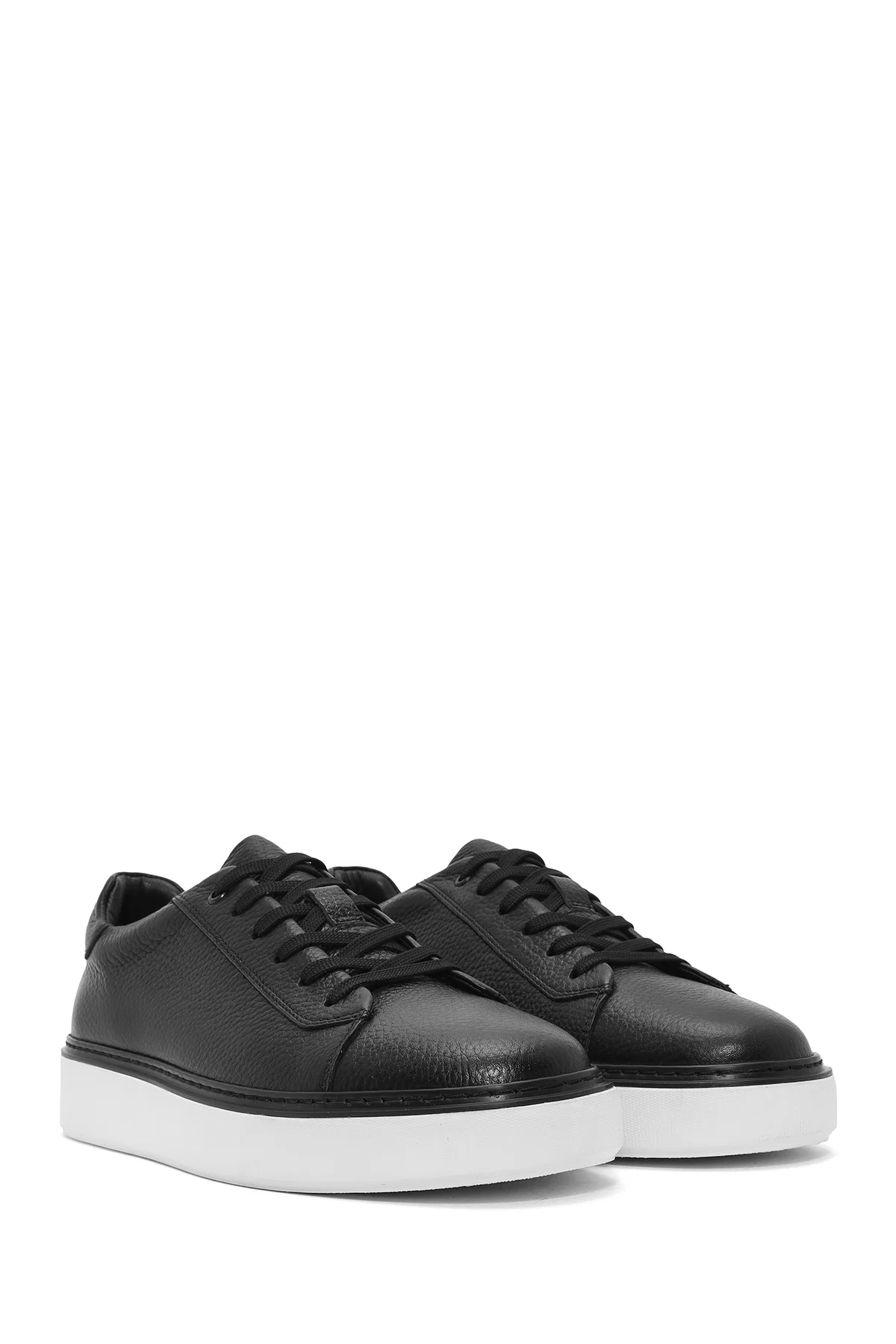 Erkek Siyah Bağcıklı Kalın Tabanlı Deri Sneaker - Image 3