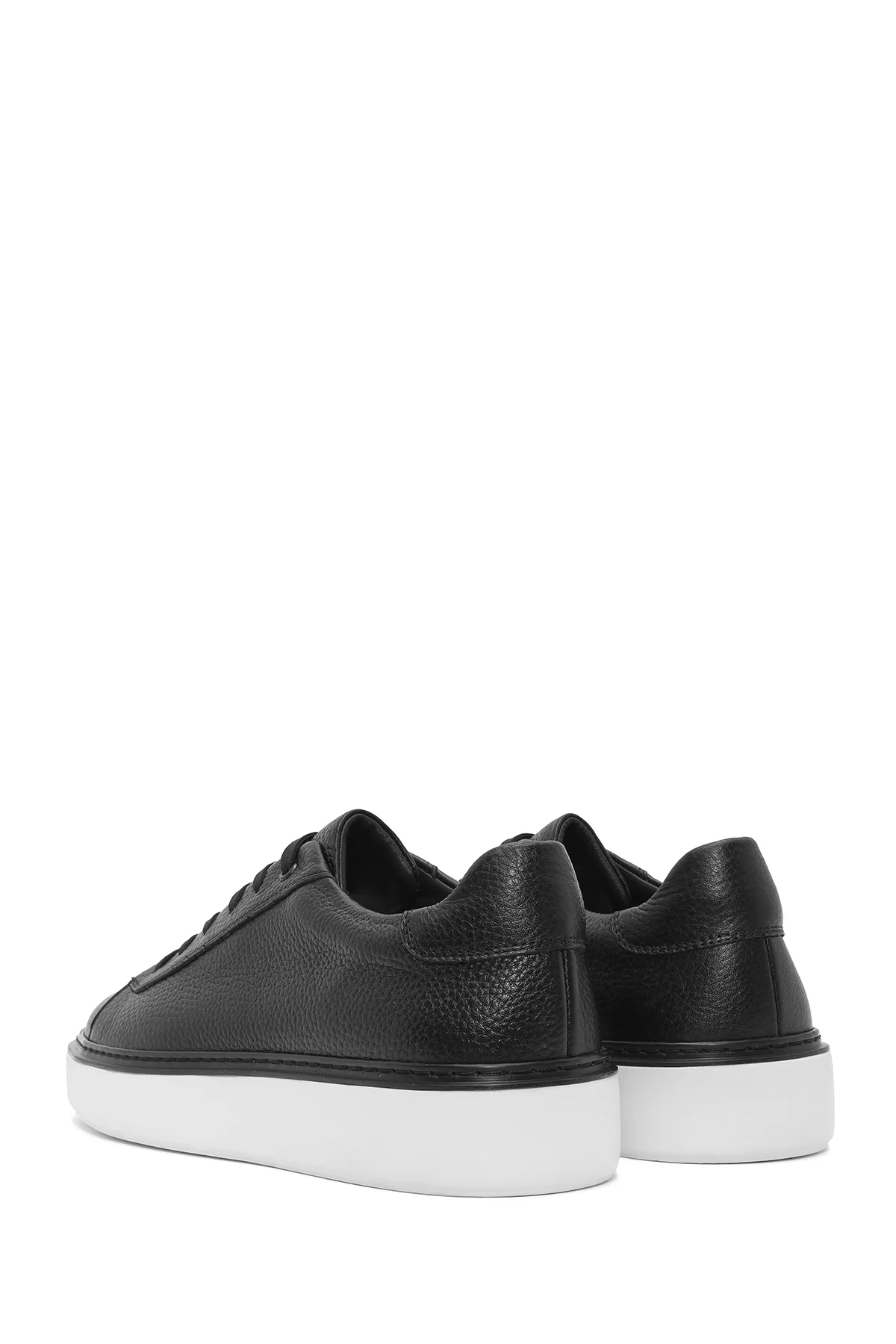 Erkek Siyah Bağcıklı Kalın Tabanlı Deri Sneaker - Image 5