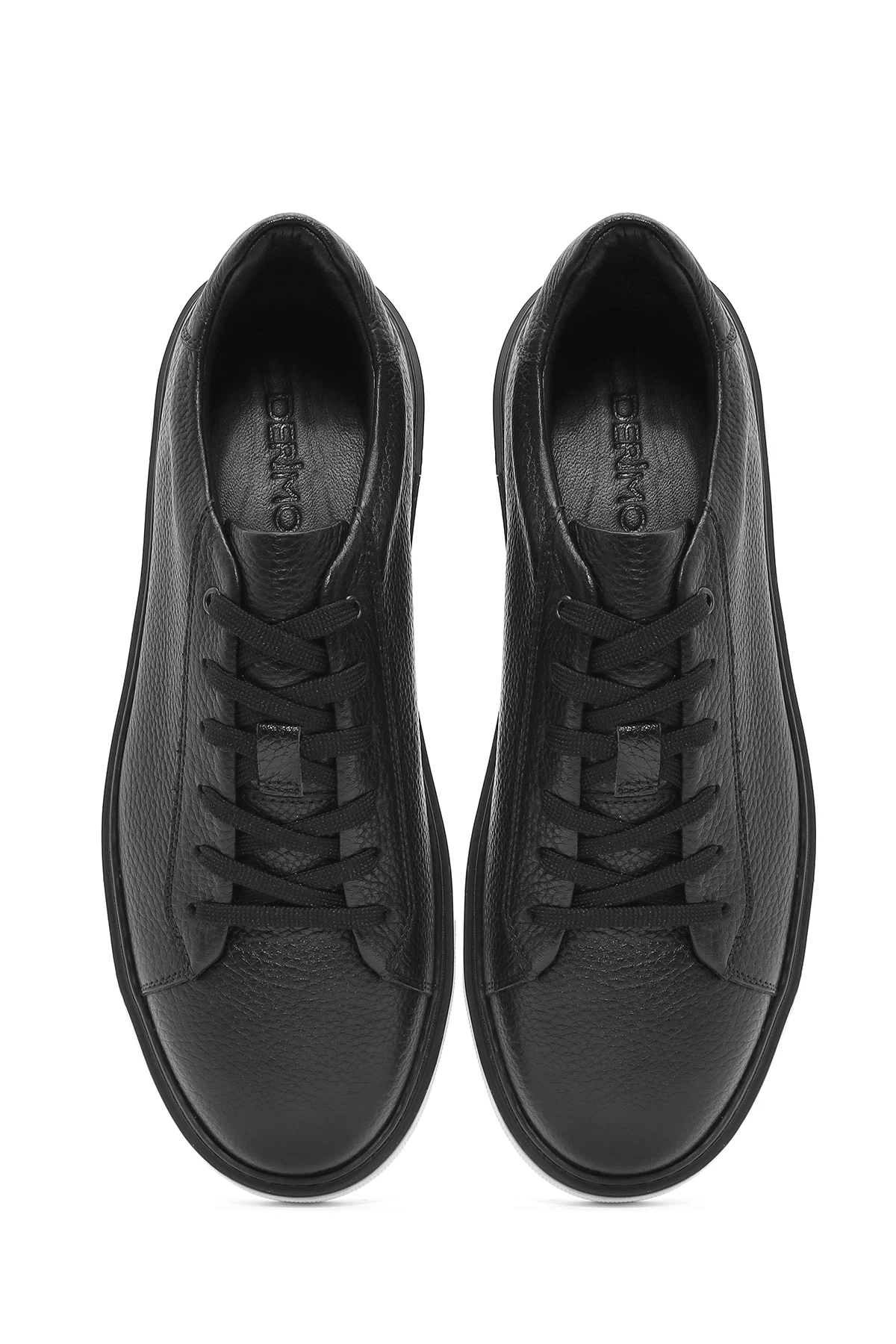 Erkek Siyah Bağcıklı Kalın Tabanlı Deri Sneaker - Image 7