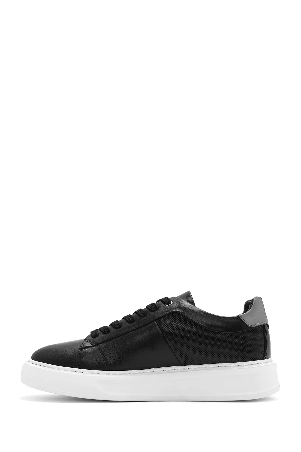 Erkek Siyah Bağcıklı Kalın Tabanlı Deri Sneaker - Image 2
