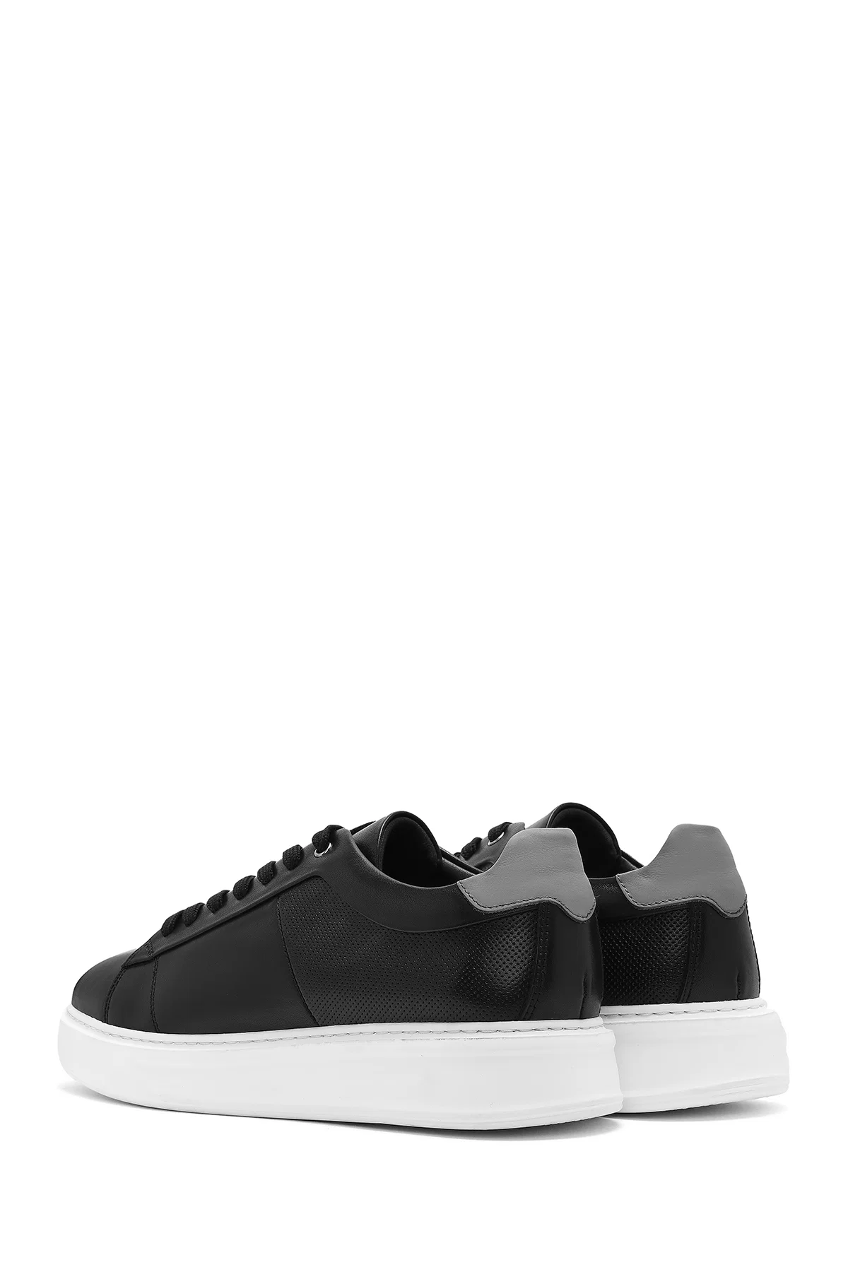 Erkek Siyah Bağcıklı Kalın Tabanlı Deri Sneaker - Image 5