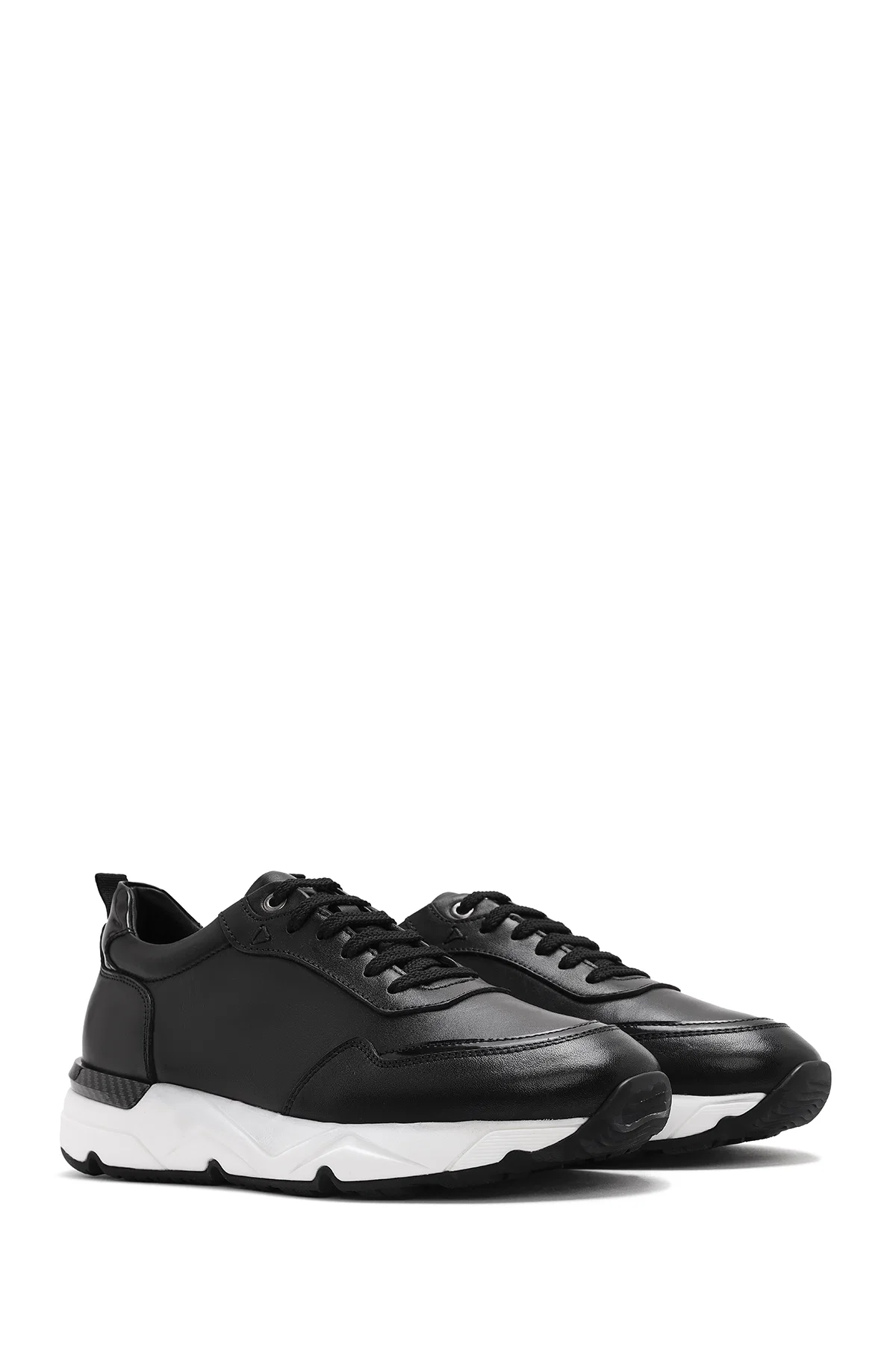 Erkek Siyah Bağcıklı Kalın Tabanlı Deri Sneaker - Image 3