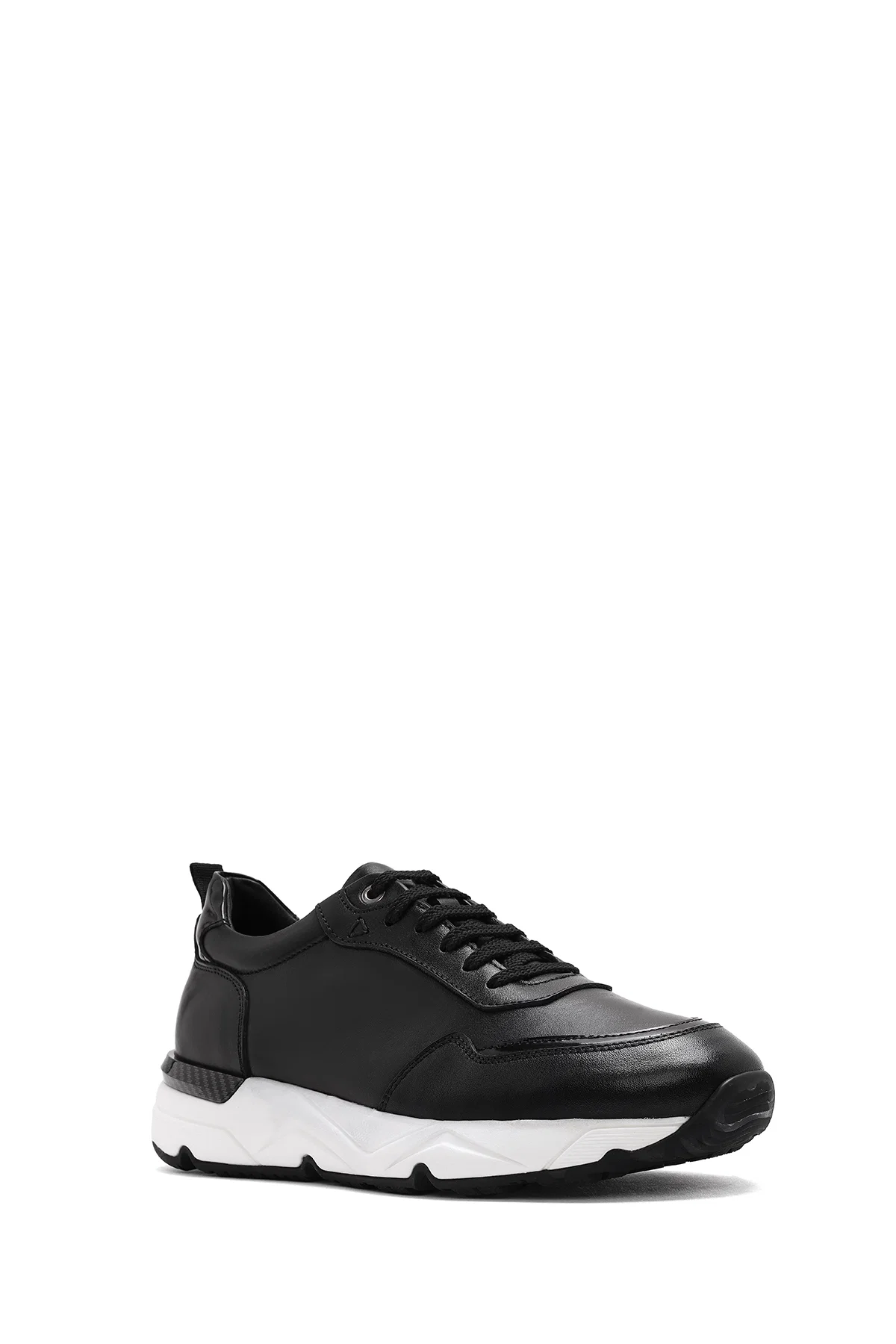 Erkek Siyah Bağcıklı Kalın Tabanlı Deri Sneaker - Image 6