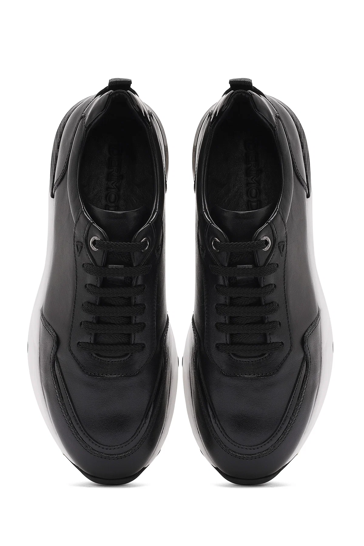 Erkek Siyah Bağcıklı Kalın Tabanlı Deri Sneaker - Image 7