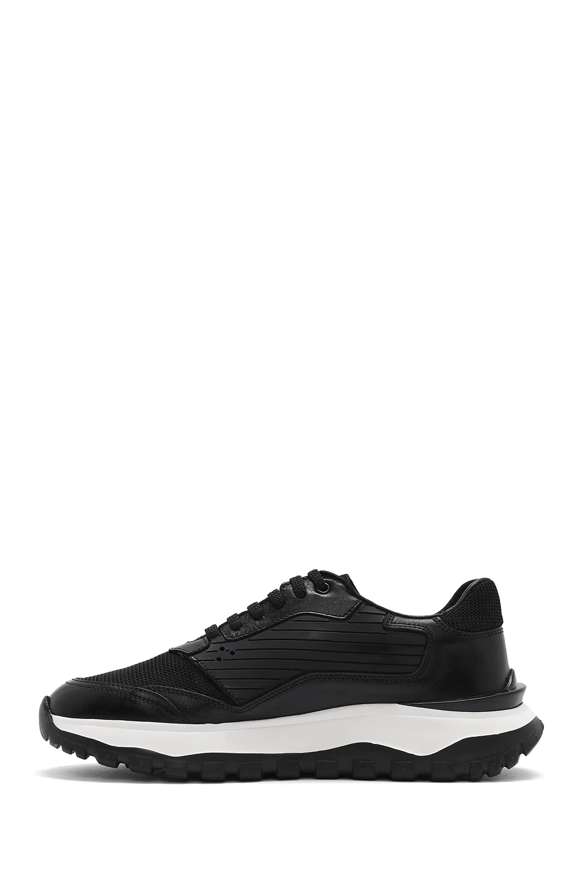 Erkek Siyah Bağcıklı Kalın Tabanlı Deri Sneaker - Image 2