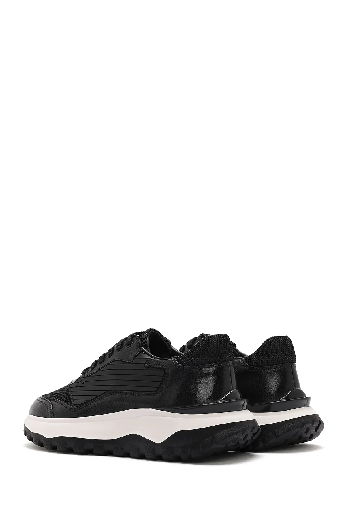Erkek Siyah Bağcıklı Kalın Tabanlı Deri Sneaker - Image 5
