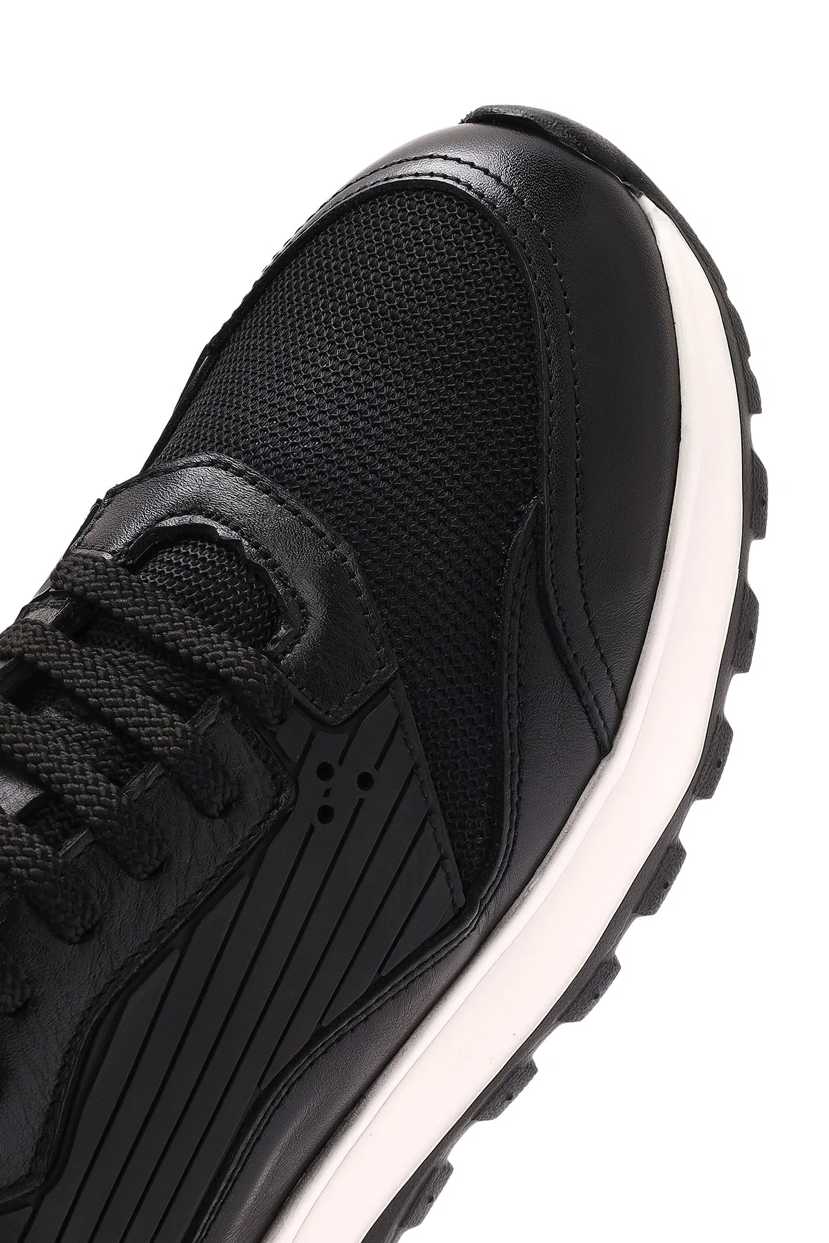 Erkek Siyah Bağcıklı Kalın Tabanlı Deri Sneaker - Image 9