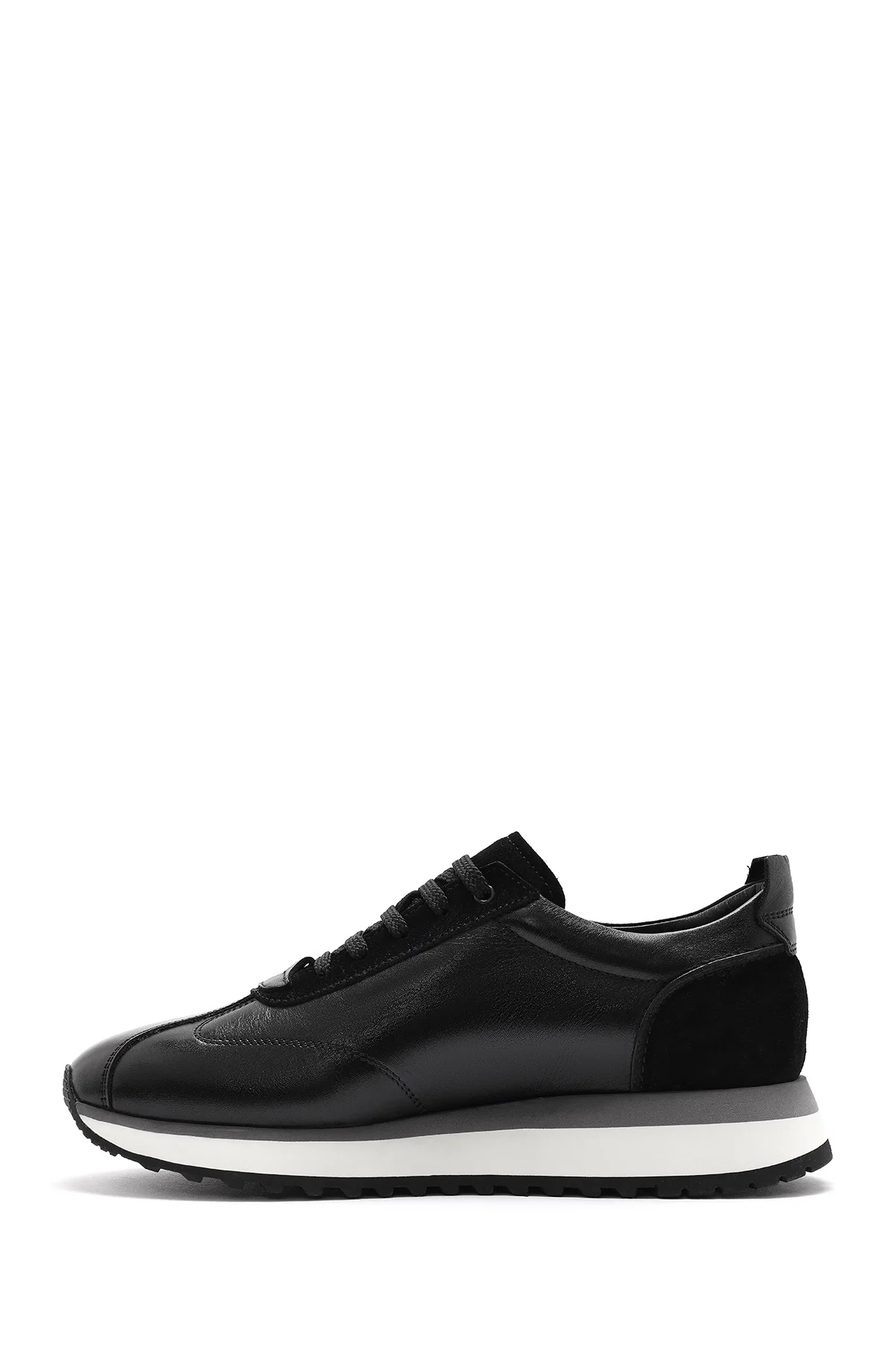 Erkek Siyah Bağcıklı Kalın Tabanlı Deri Sneaker - Image 2