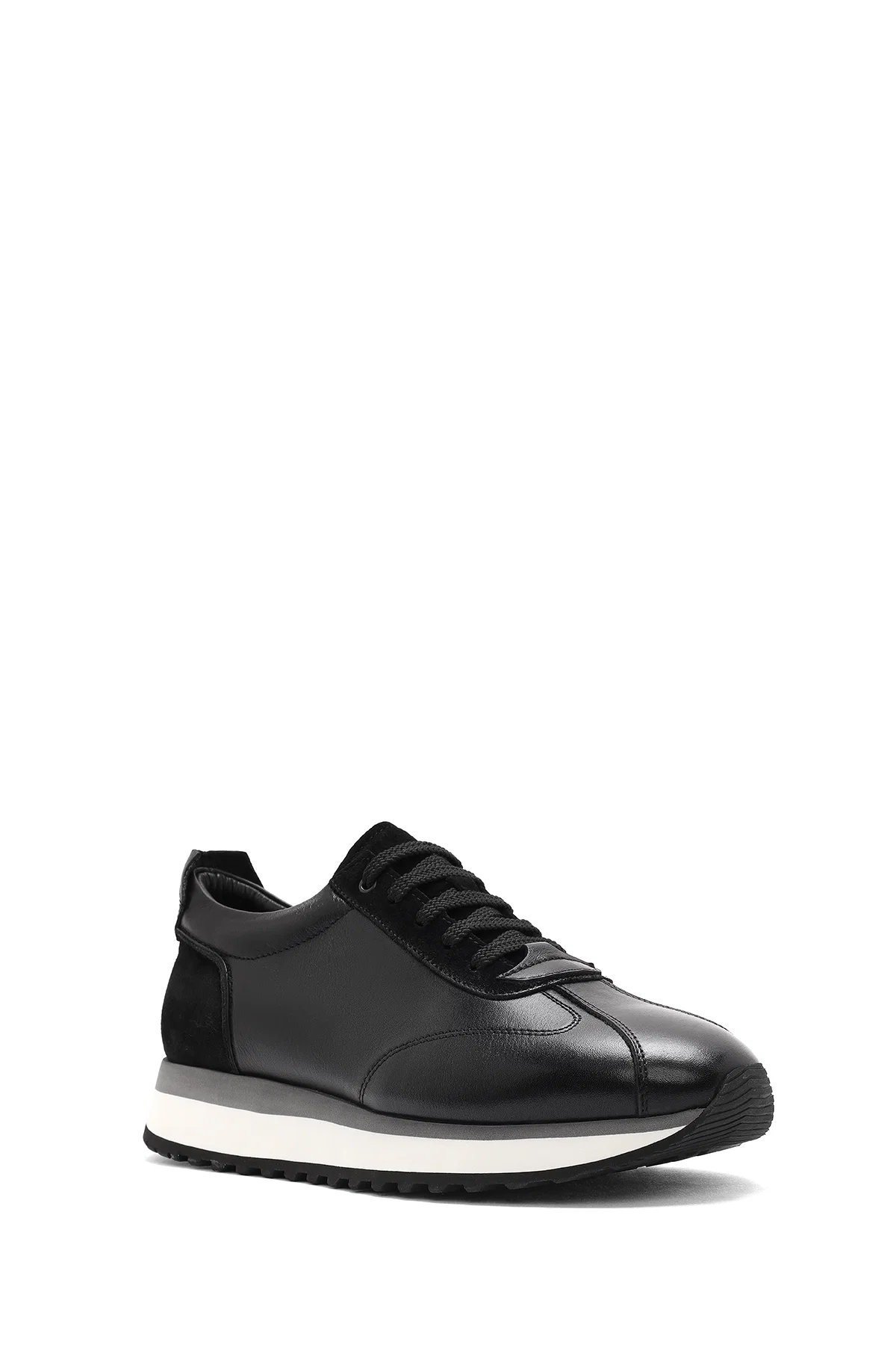 Erkek Siyah Bağcıklı Kalın Tabanlı Deri Sneaker - Image 6