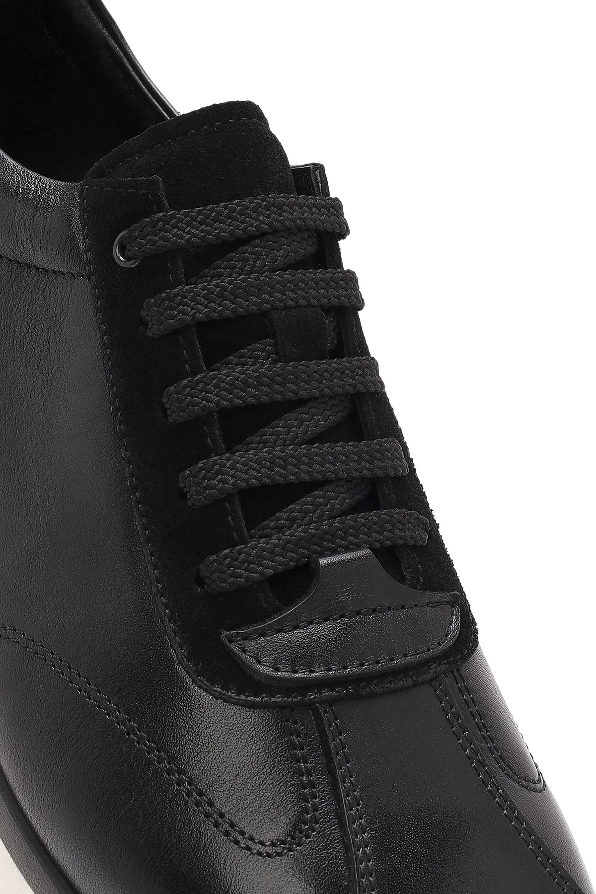 Erkek Siyah Bağcıklı Kalın Tabanlı Deri Sneaker - Image 8