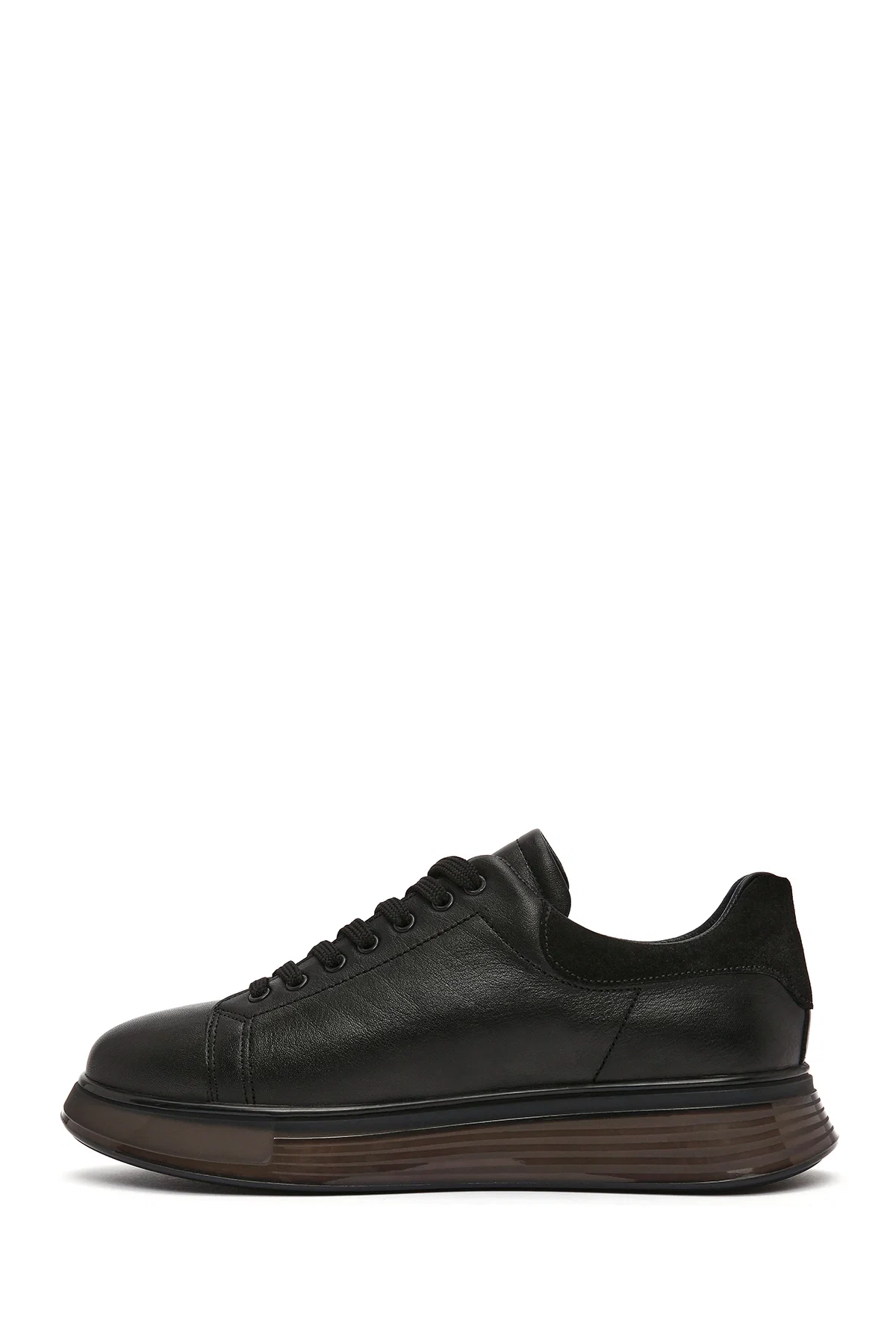 Erkek Siyah Bağcıklı Kalın Tabanlı Deri Sneaker - Image 2