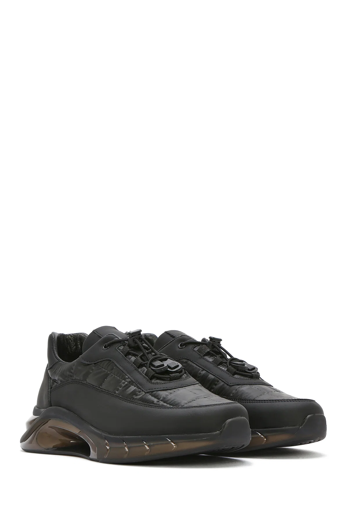 Erkek Siyah Bağcıklı Kalın Tabanlı Deri Sneaker - Image 3