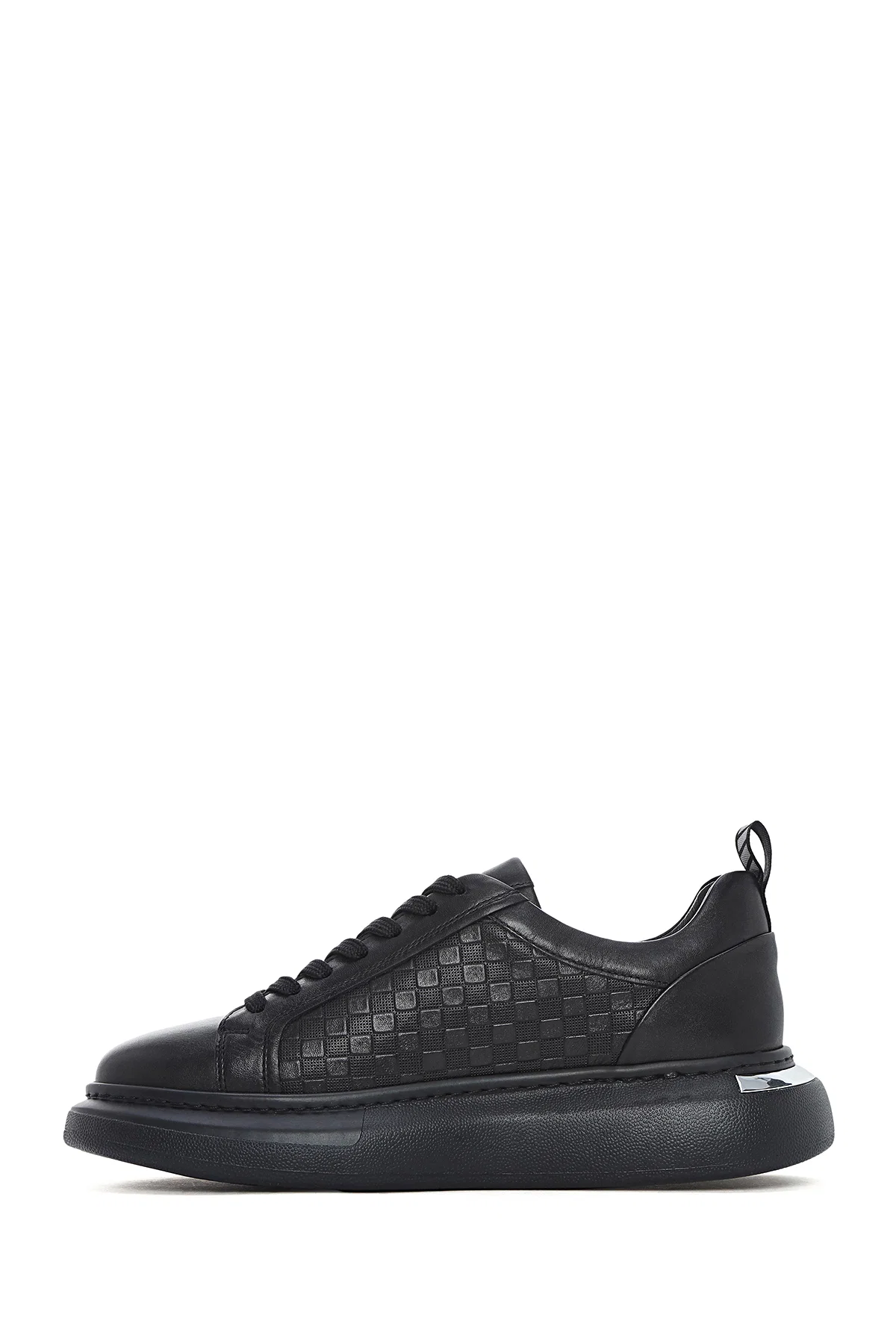 Erkek Siyah Bağcıklı Kalın Tabanlı Deri Sneaker - Image 2