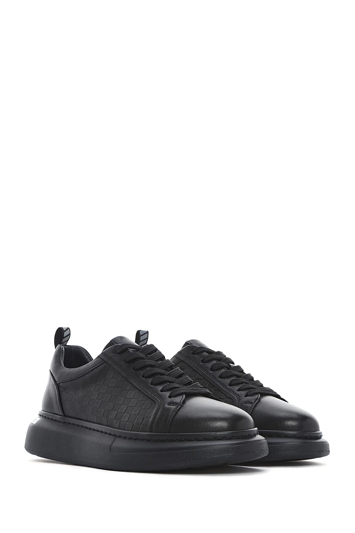 Erkek Siyah Bağcıklı Kalın Tabanlı Deri Sneaker - Image 3