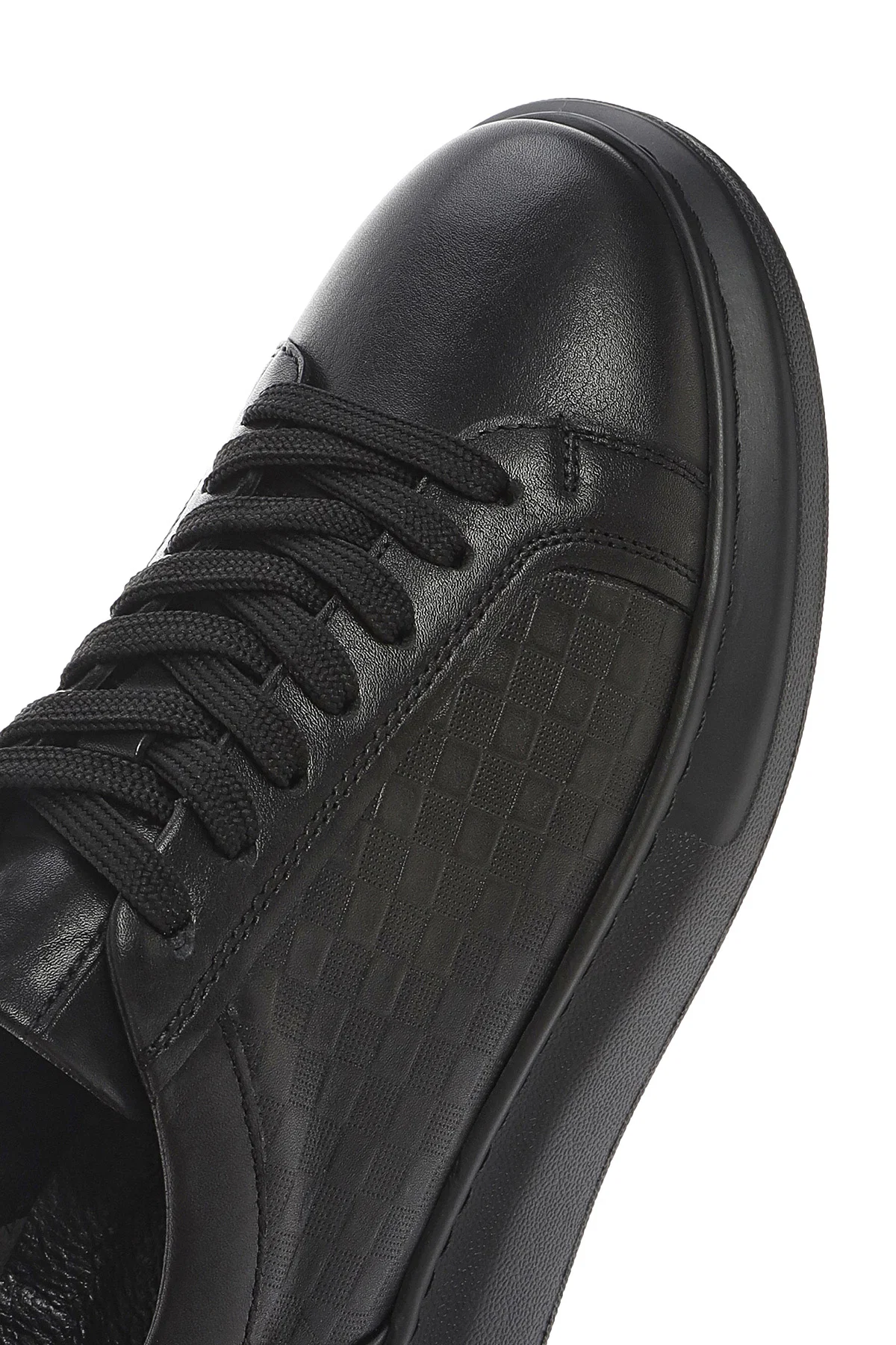 Erkek Siyah Bağcıklı Kalın Tabanlı Deri Sneaker - Image 8