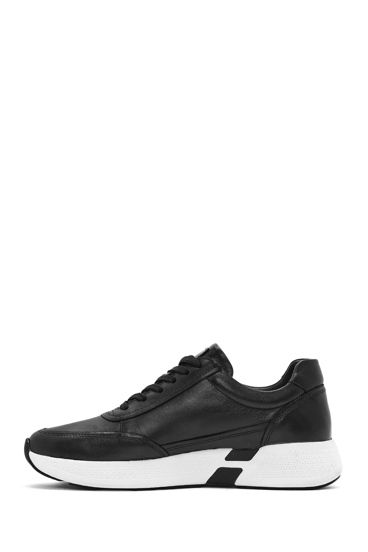 Erkek Siyah Bağcıklı Kalın Tabanlı Deri Sneaker - Image 2