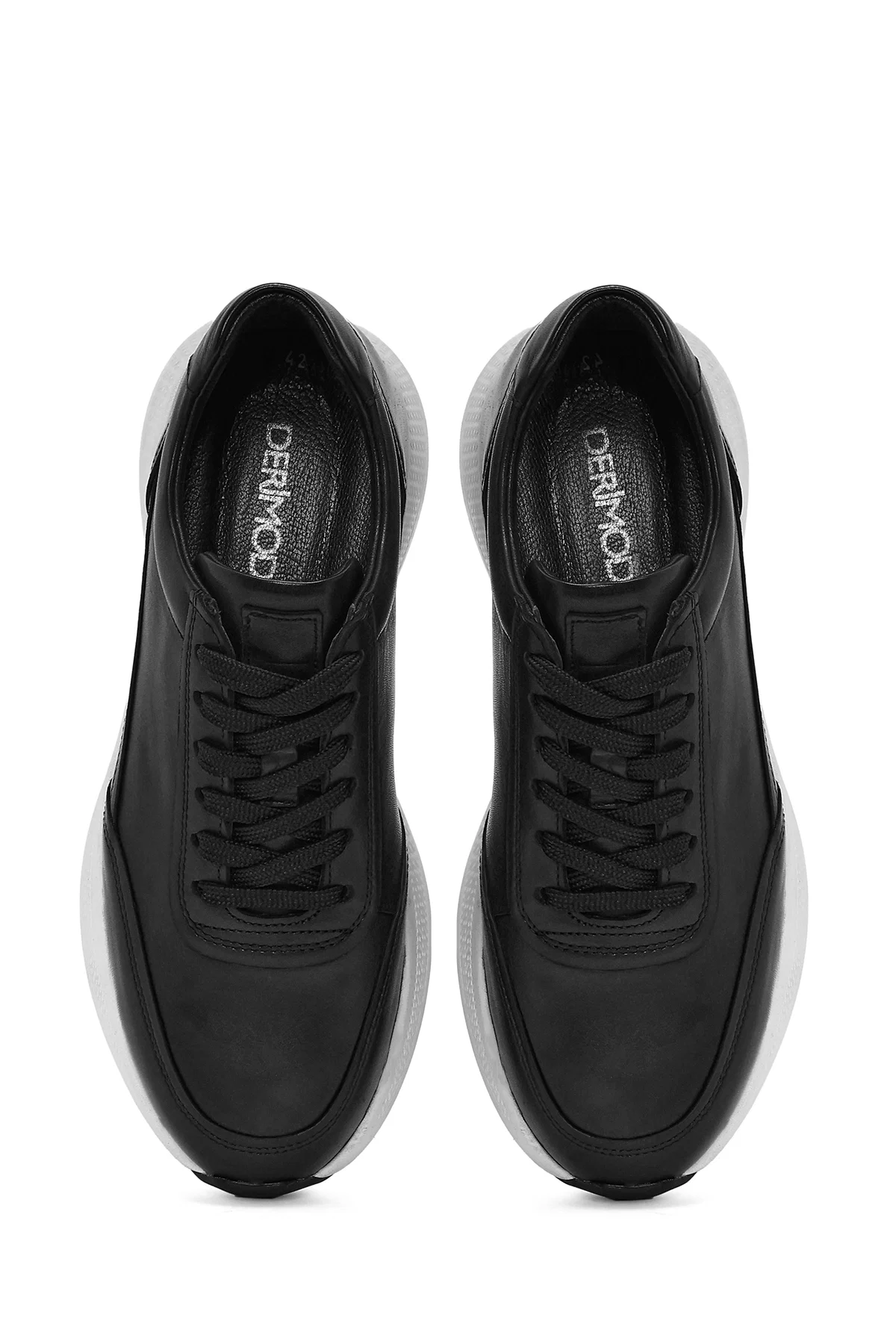 Erkek Siyah Bağcıklı Kalın Tabanlı Deri Sneaker - Image 7
