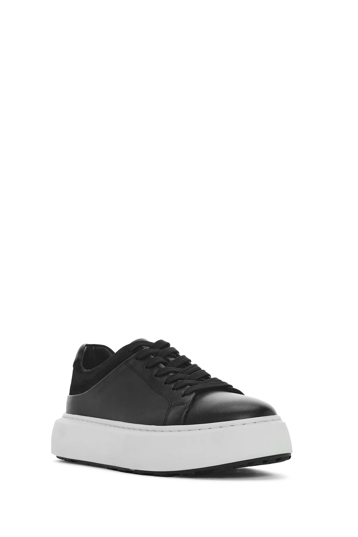 Erkek Siyah Bağcıklı Kalın Tabanlı Deri Sneaker - Image 6