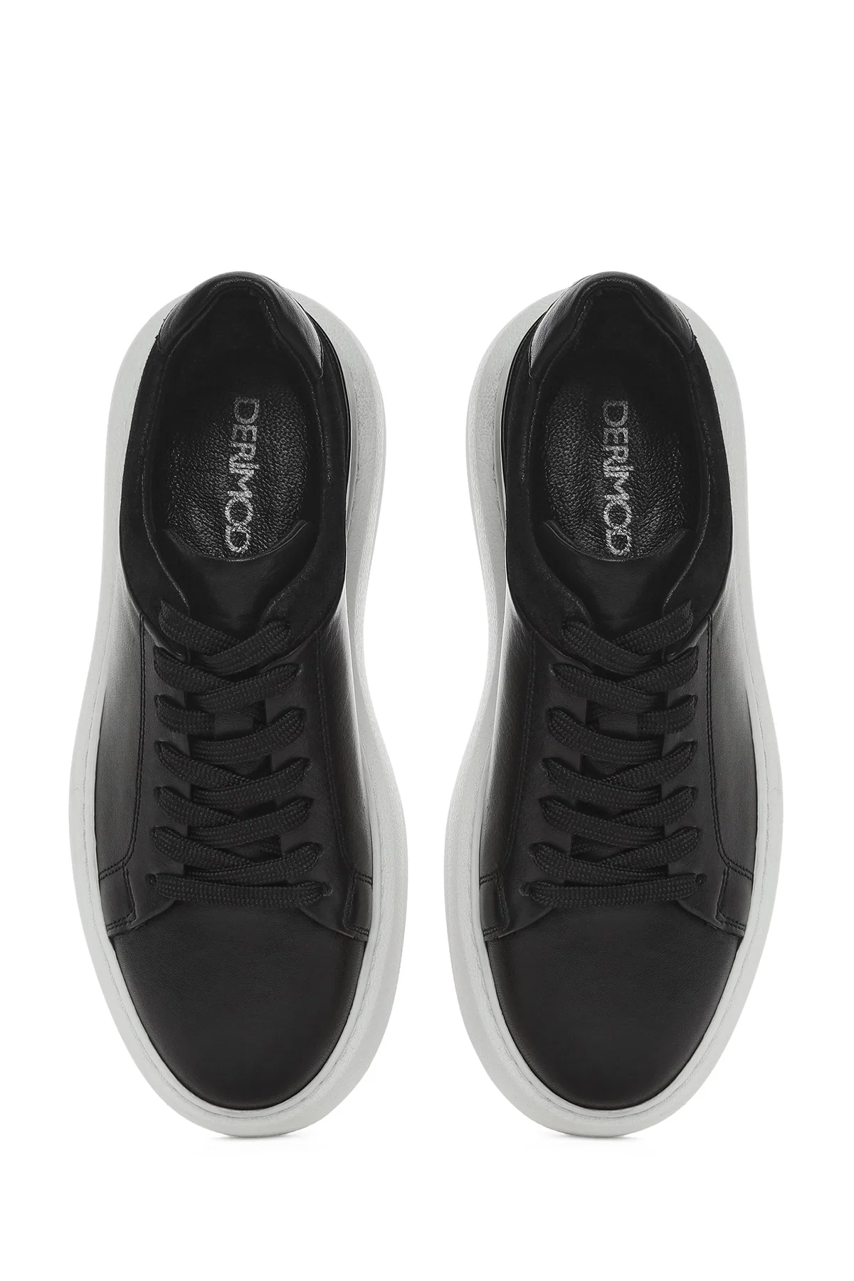 Erkek Siyah Bağcıklı Kalın Tabanlı Deri Sneaker - Image 7