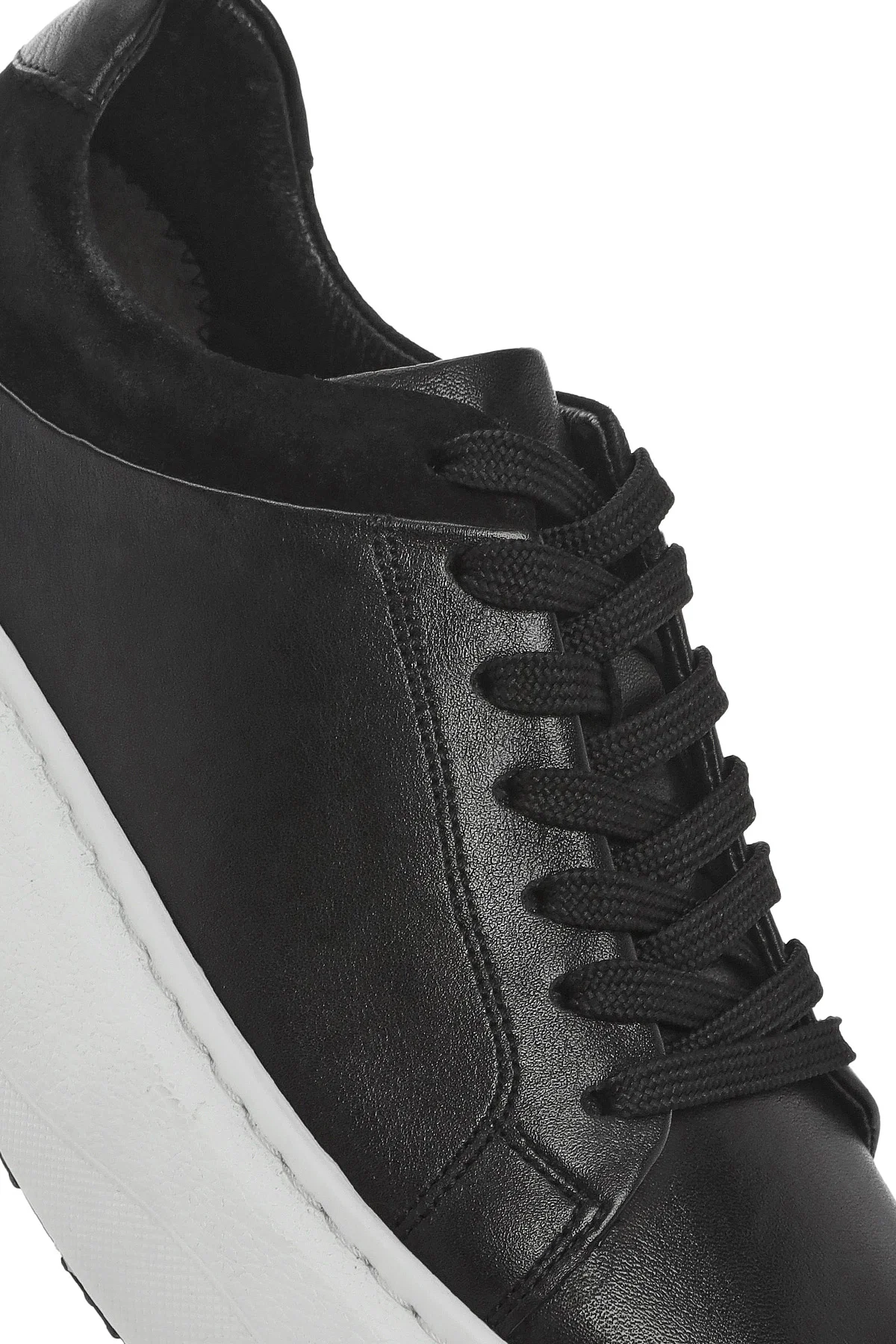 Erkek Siyah Bağcıklı Kalın Tabanlı Deri Sneaker - Image 9