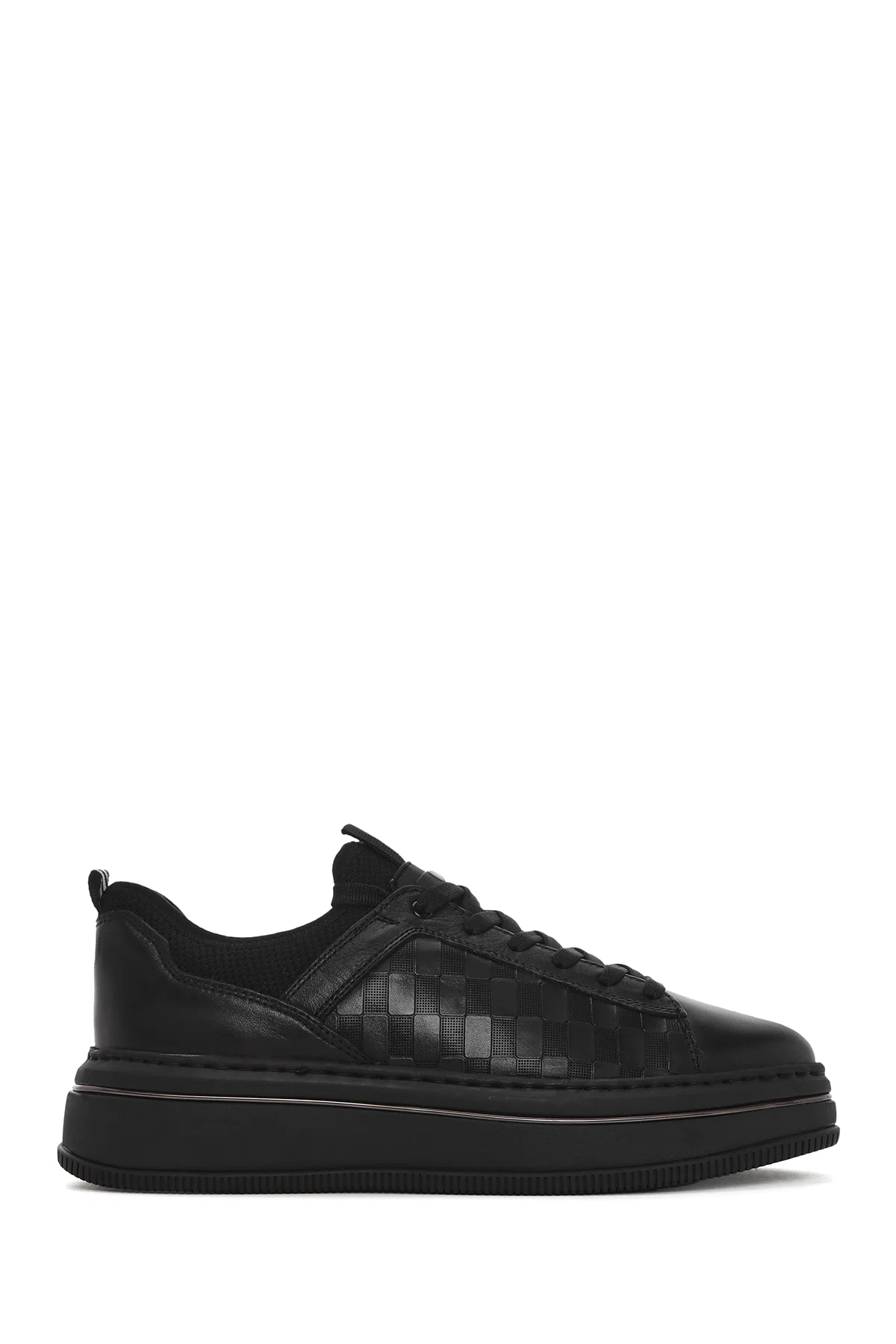 Erkek Siyah Bağcıklı Kalın Tabanlı Deri Sneaker - Image 5