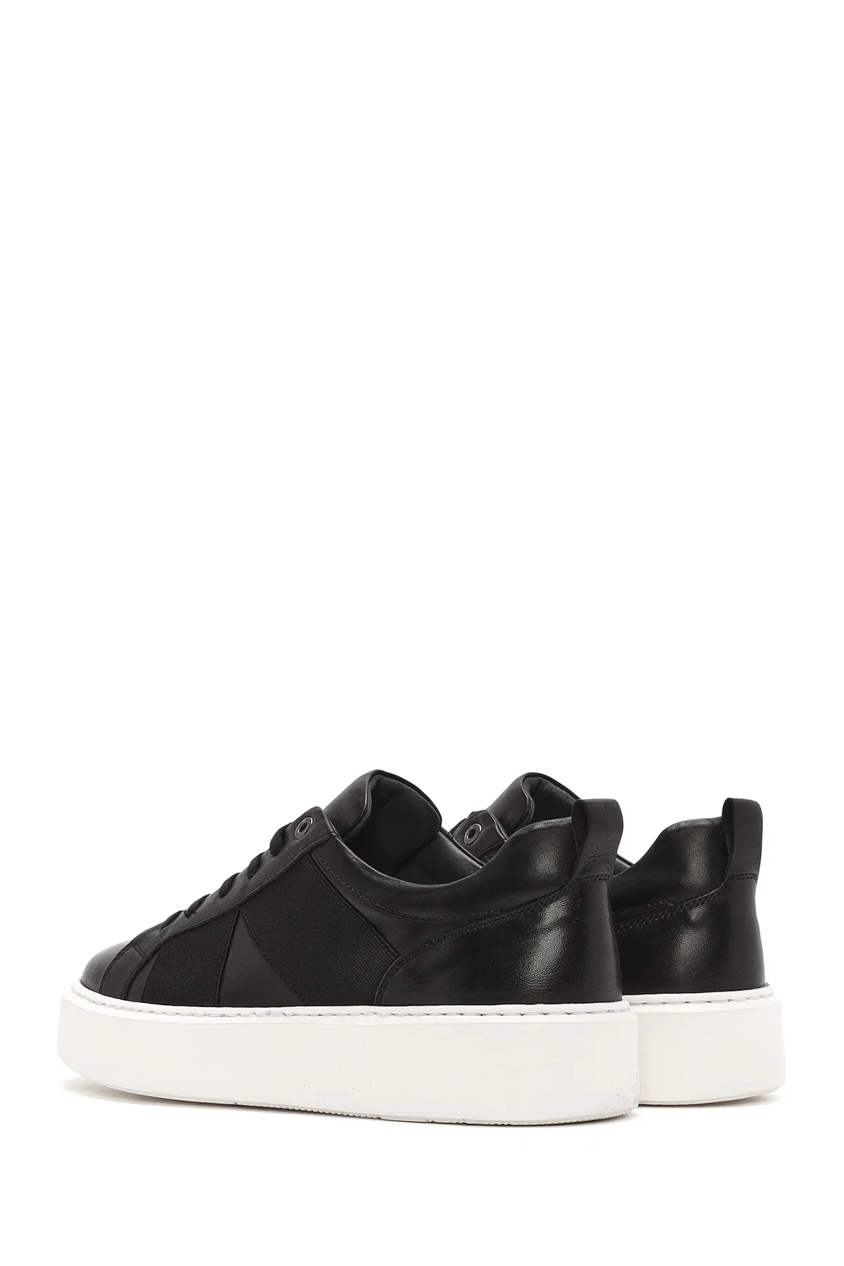 Erkek Siyah Bağcıklı Kalın Tabanlı Deri Sneaker - Image 5