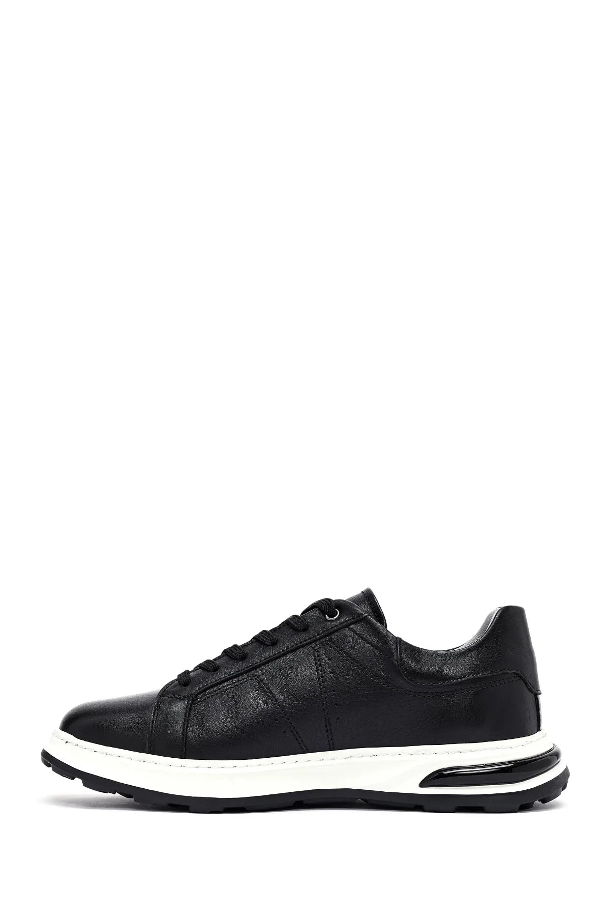 Erkek Siyah Bağcıklı Kalın Tabanlı Deri Sneaker - Image 2