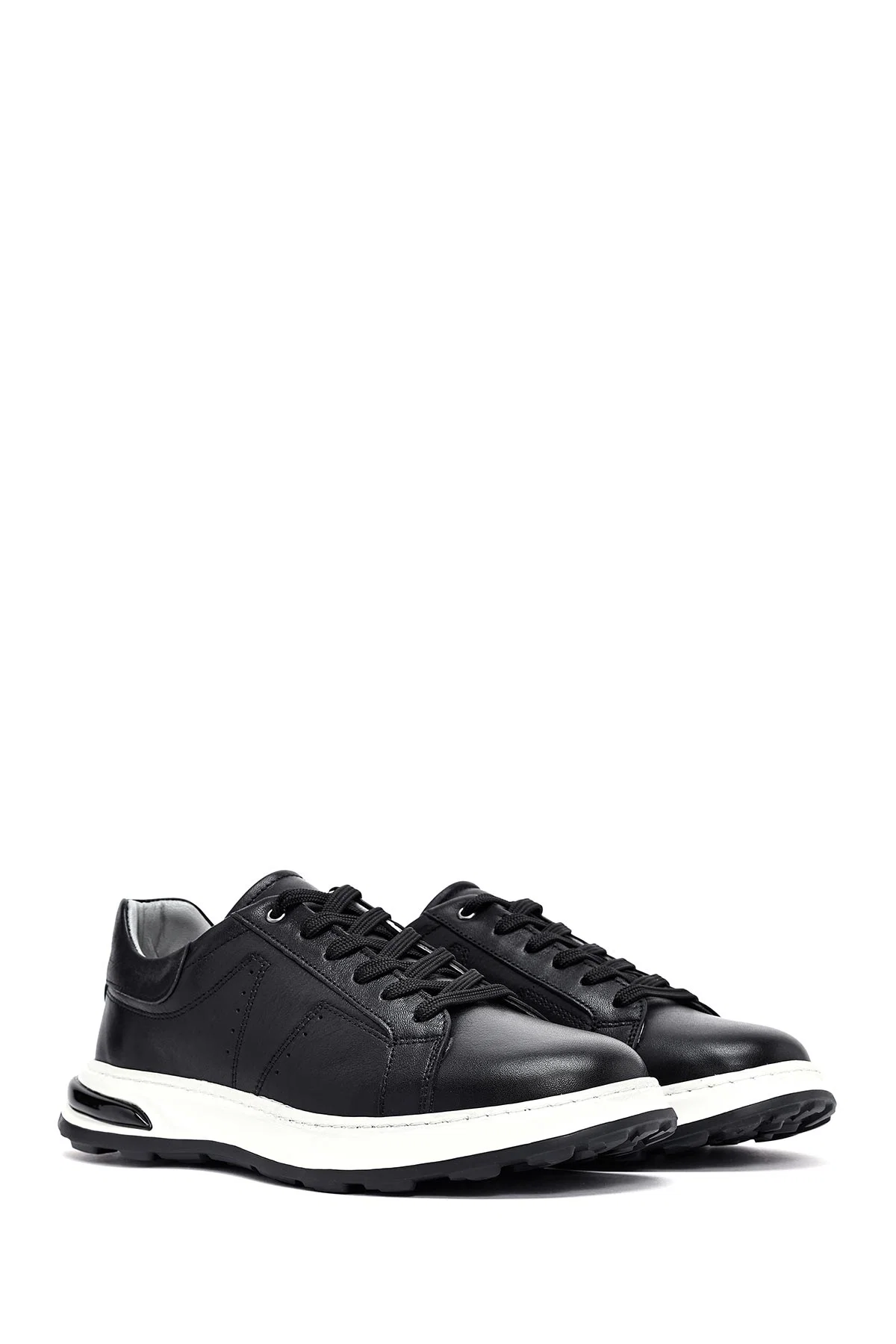 Erkek Siyah Bağcıklı Kalın Tabanlı Deri Sneaker - Image 3