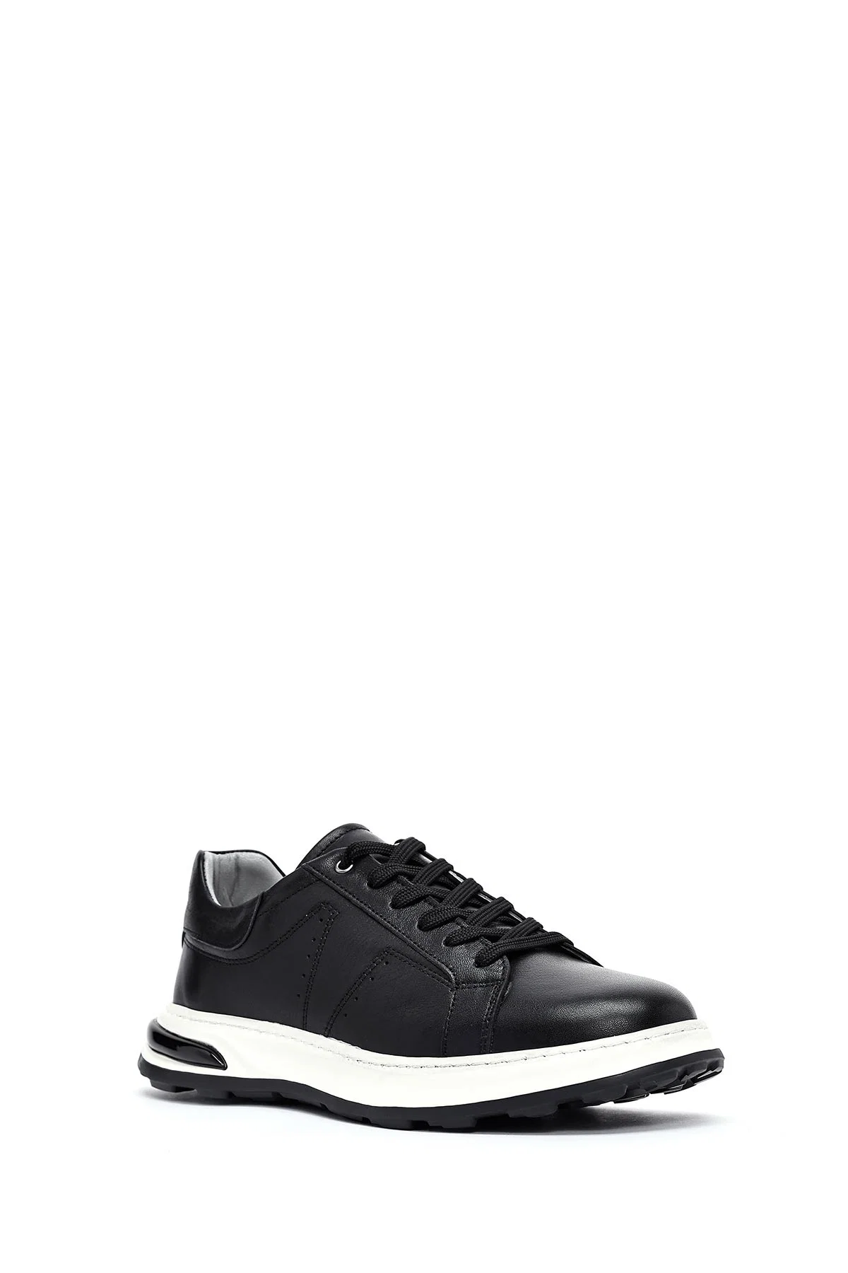 Erkek Siyah Bağcıklı Kalın Tabanlı Deri Sneaker - Image 6