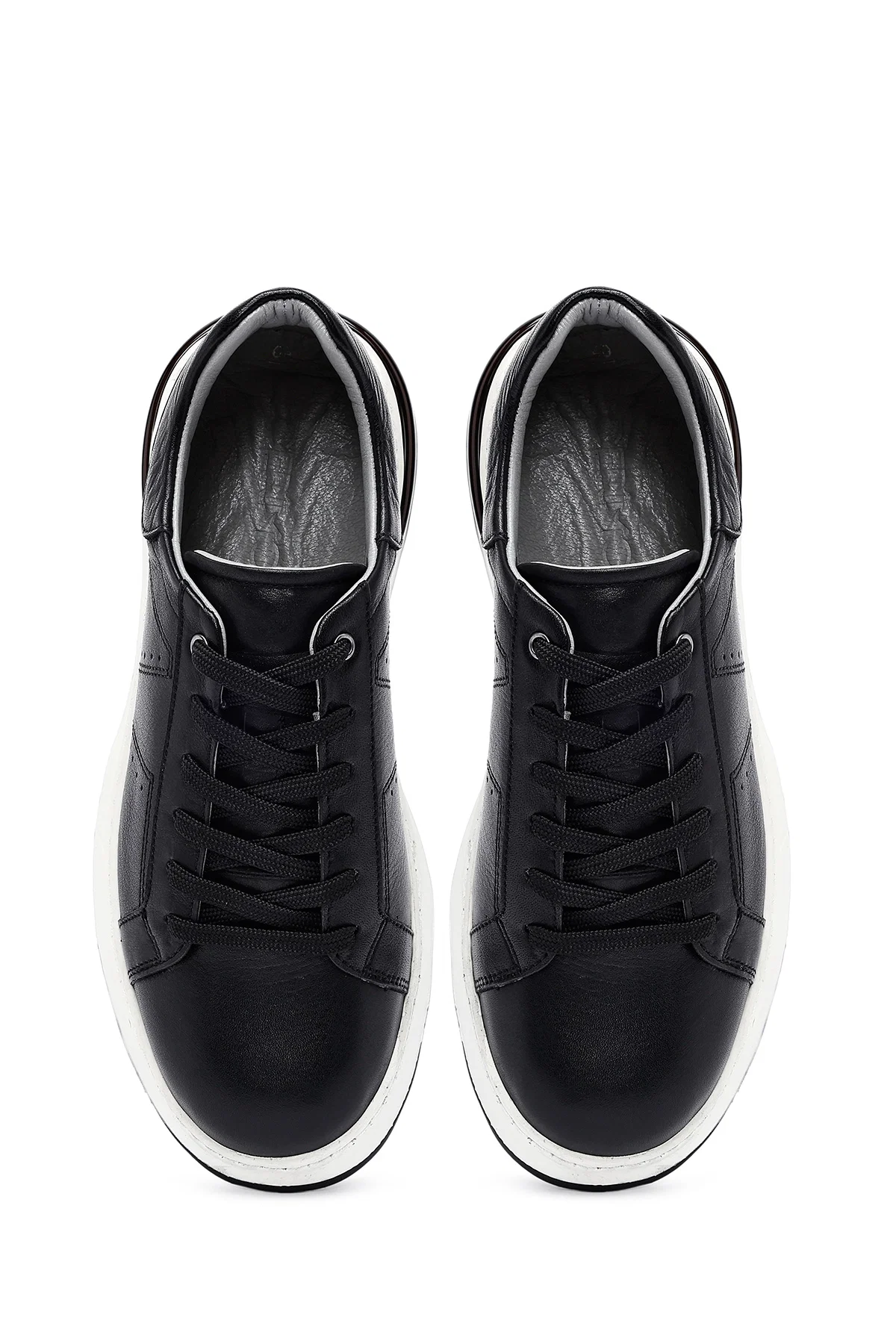 Erkek Siyah Bağcıklı Kalın Tabanlı Deri Sneaker - Image 7