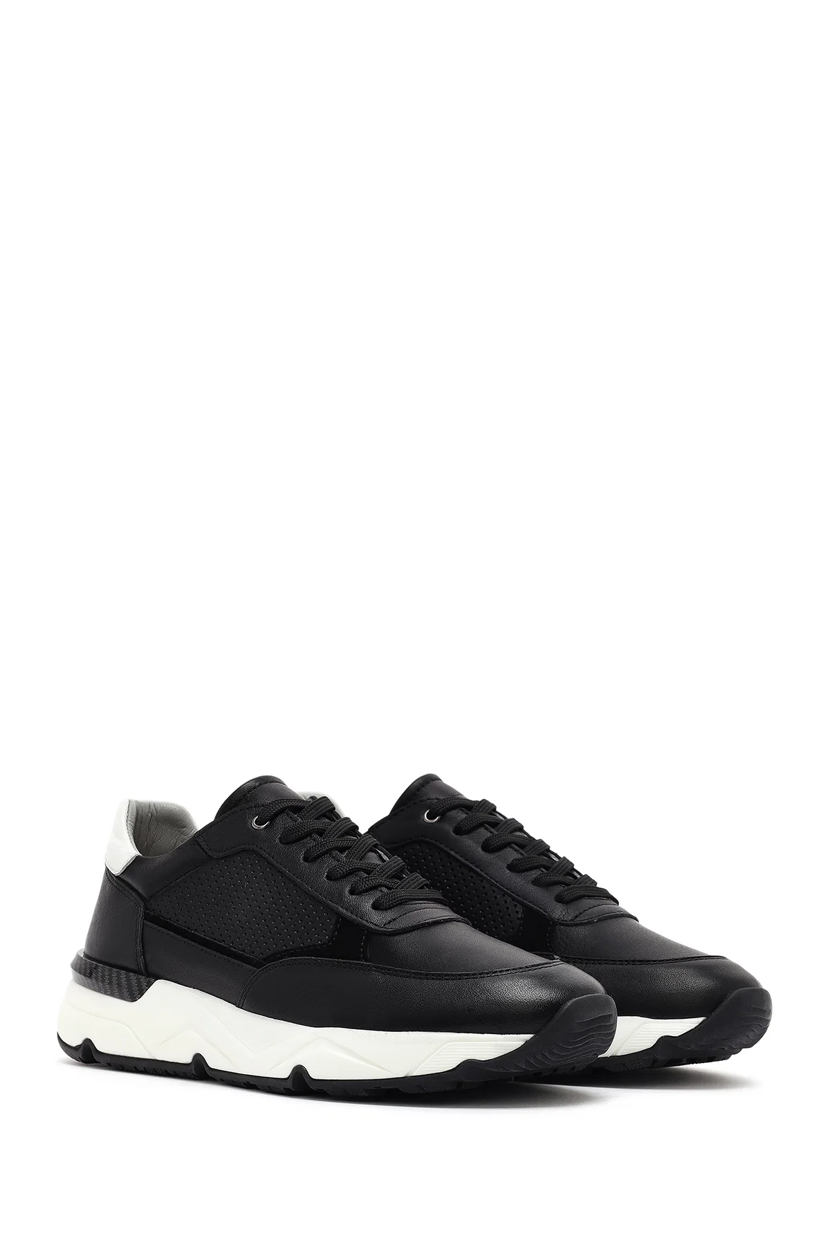 Erkek Siyah Bağcıklı Kalın Tabanlı Deri Sneaker - Image 3