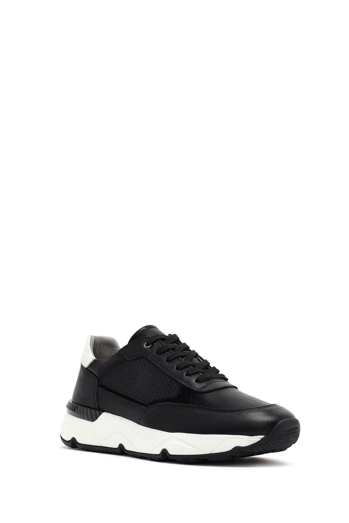 Erkek Siyah Bağcıklı Kalın Tabanlı Deri Sneaker - Image 6