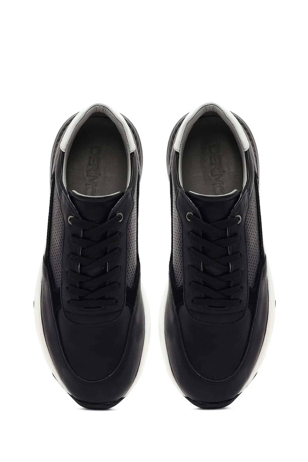 Erkek Siyah Bağcıklı Kalın Tabanlı Deri Sneaker - Image 7