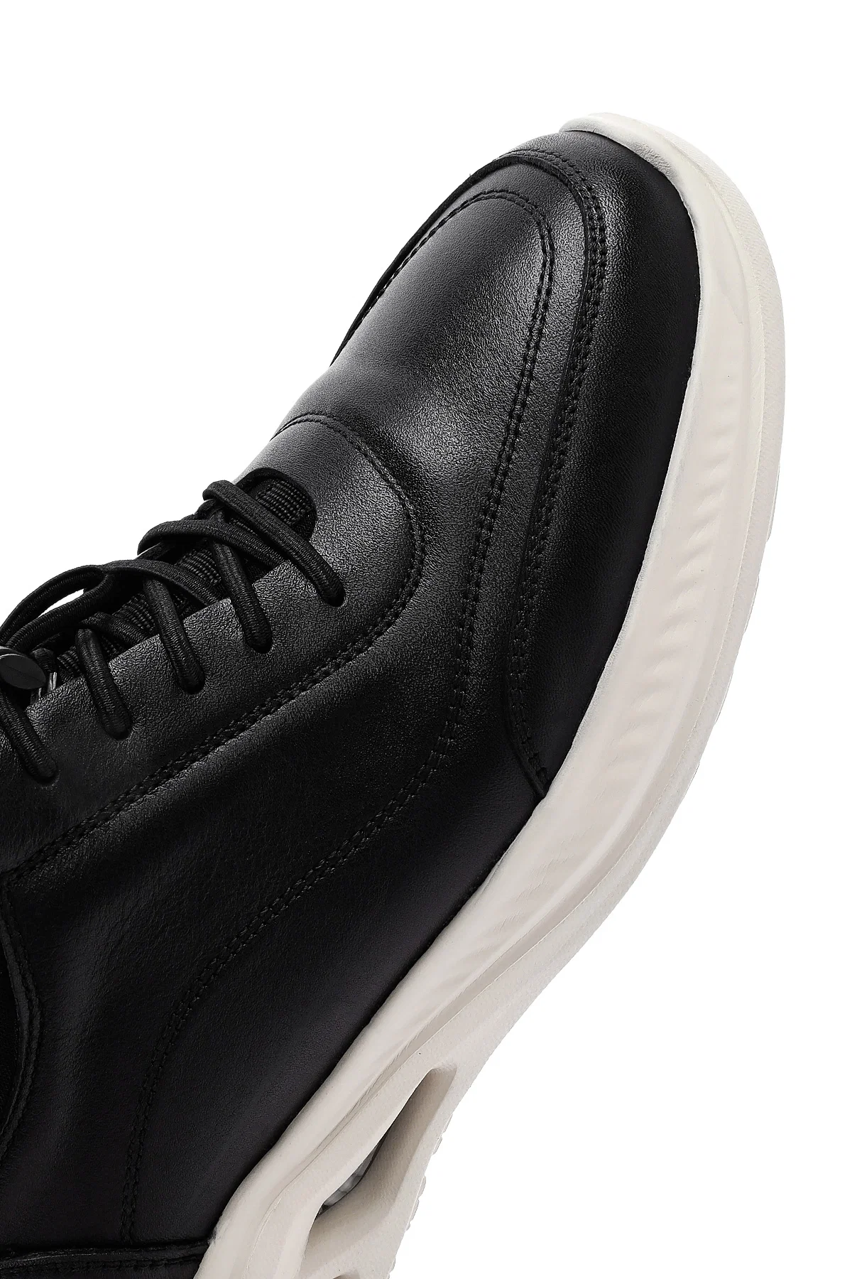 Erkek Siyah Bağcıklı Kalın Tabanlı Deri Sneaker - Image 10