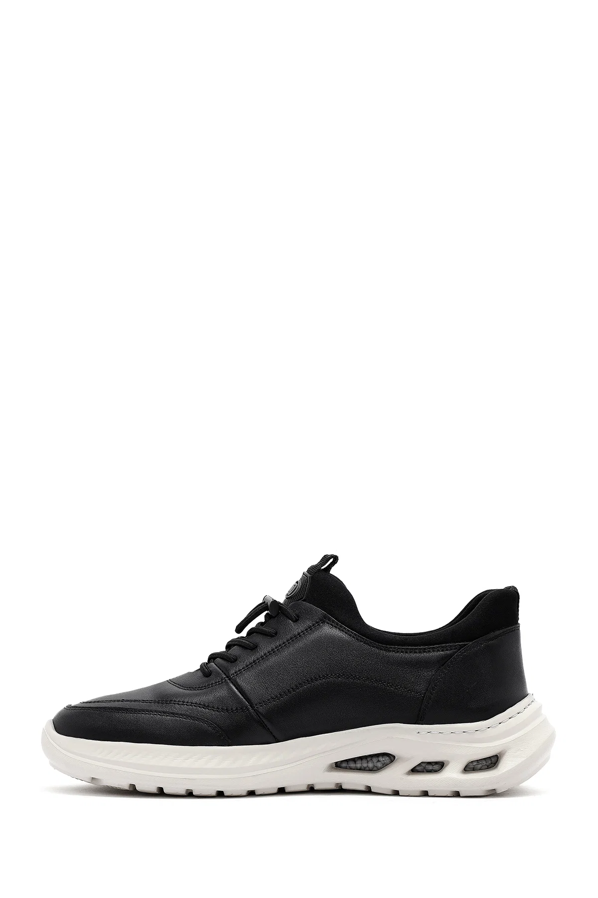 Erkek Siyah Bağcıklı Kalın Tabanlı Deri Sneaker - Image 2