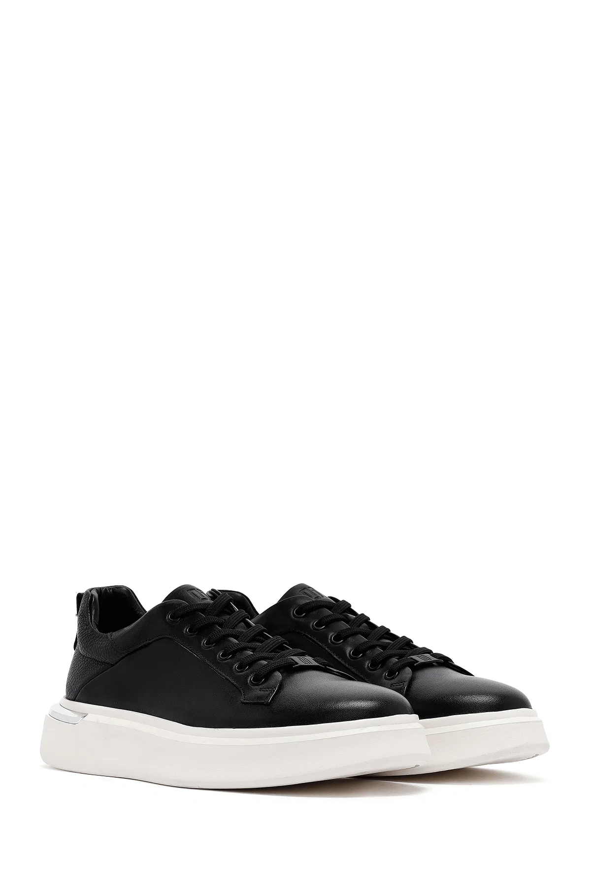 Erkek Siyah Bağcıklı Kalın Tabanlı Deri Sneaker - Image 3