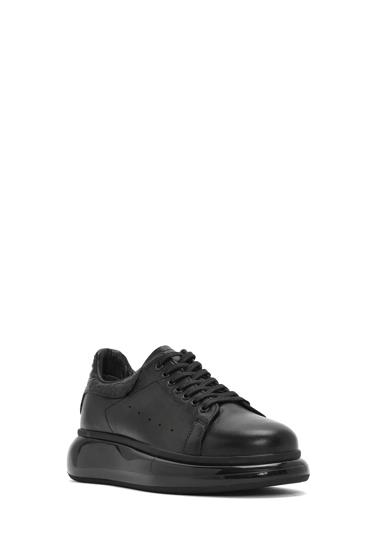 Erkek Siyah Bağcıklı Kalın Tabanlı Deri Sneaker - Image 6