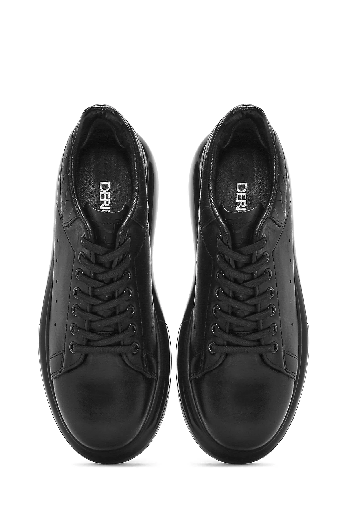 Erkek Siyah Bağcıklı Kalın Tabanlı Deri Sneaker - Image 7
