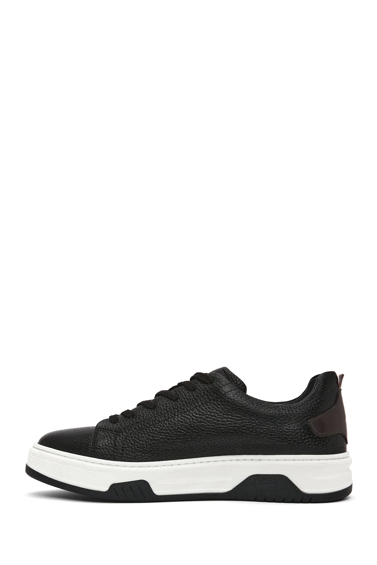 Erkek Siyah Bağcıklı Kalın Tabanlı Deri Sneaker - Image 2