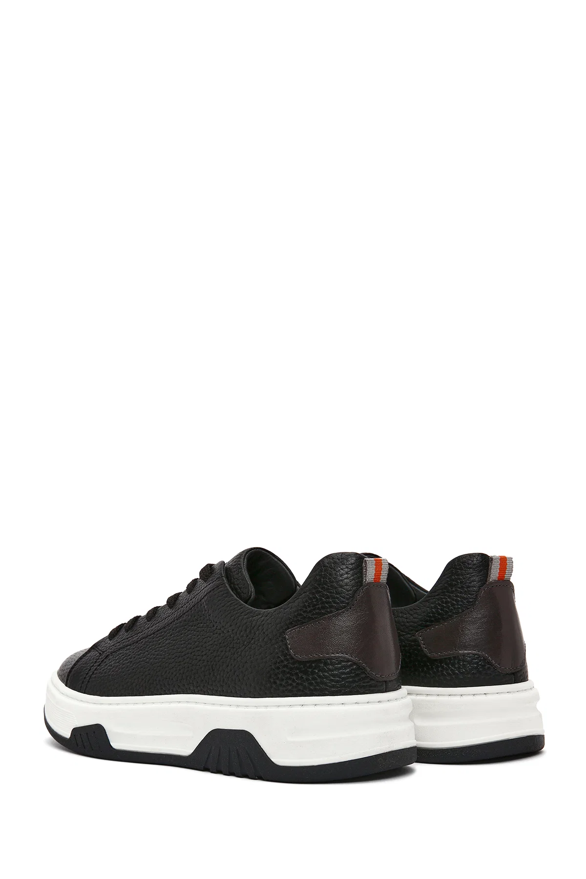 Erkek Siyah Bağcıklı Kalın Tabanlı Deri Sneaker - Image 5